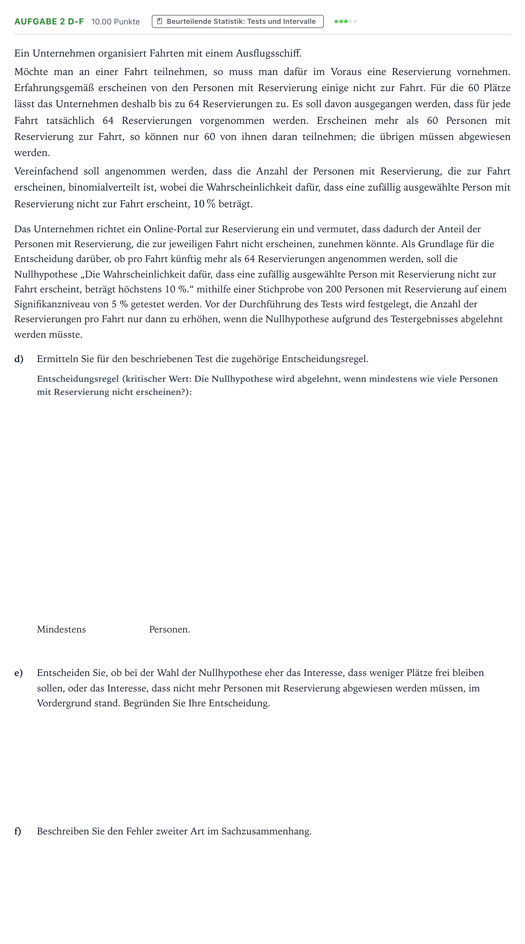 Aufgabenstellung: Aufgabe 2 d-f - Beurteilende Statistik · Abitur NRW Mathematik LK · Teil B · Stochastik (CAS) 2019