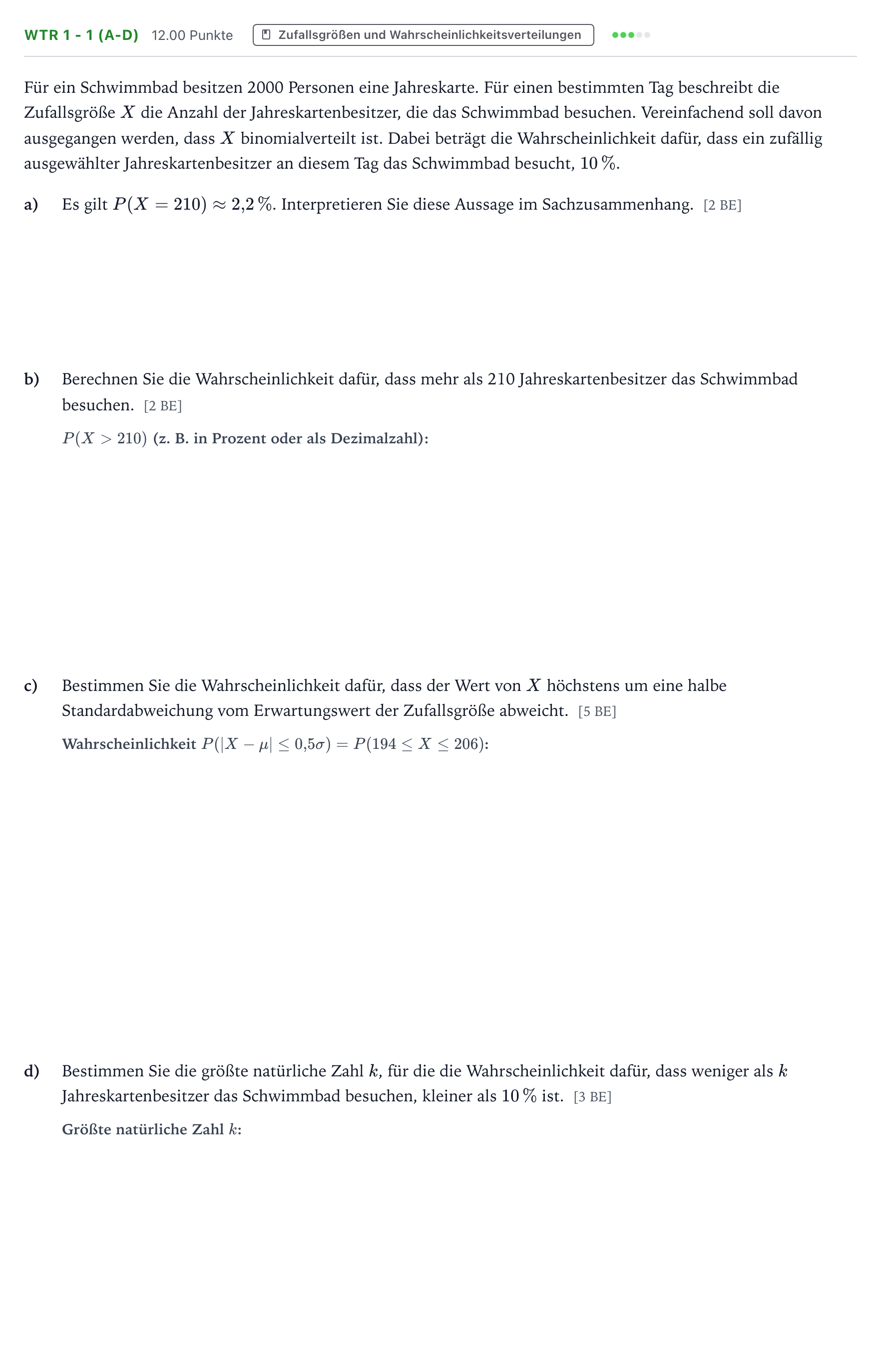 Aufgabenstellung: Aufgabe WTR 1 - 1 (a-d) · Abitur NRW Mathematik LK · Teil B · Stochastik (WTR) 2019