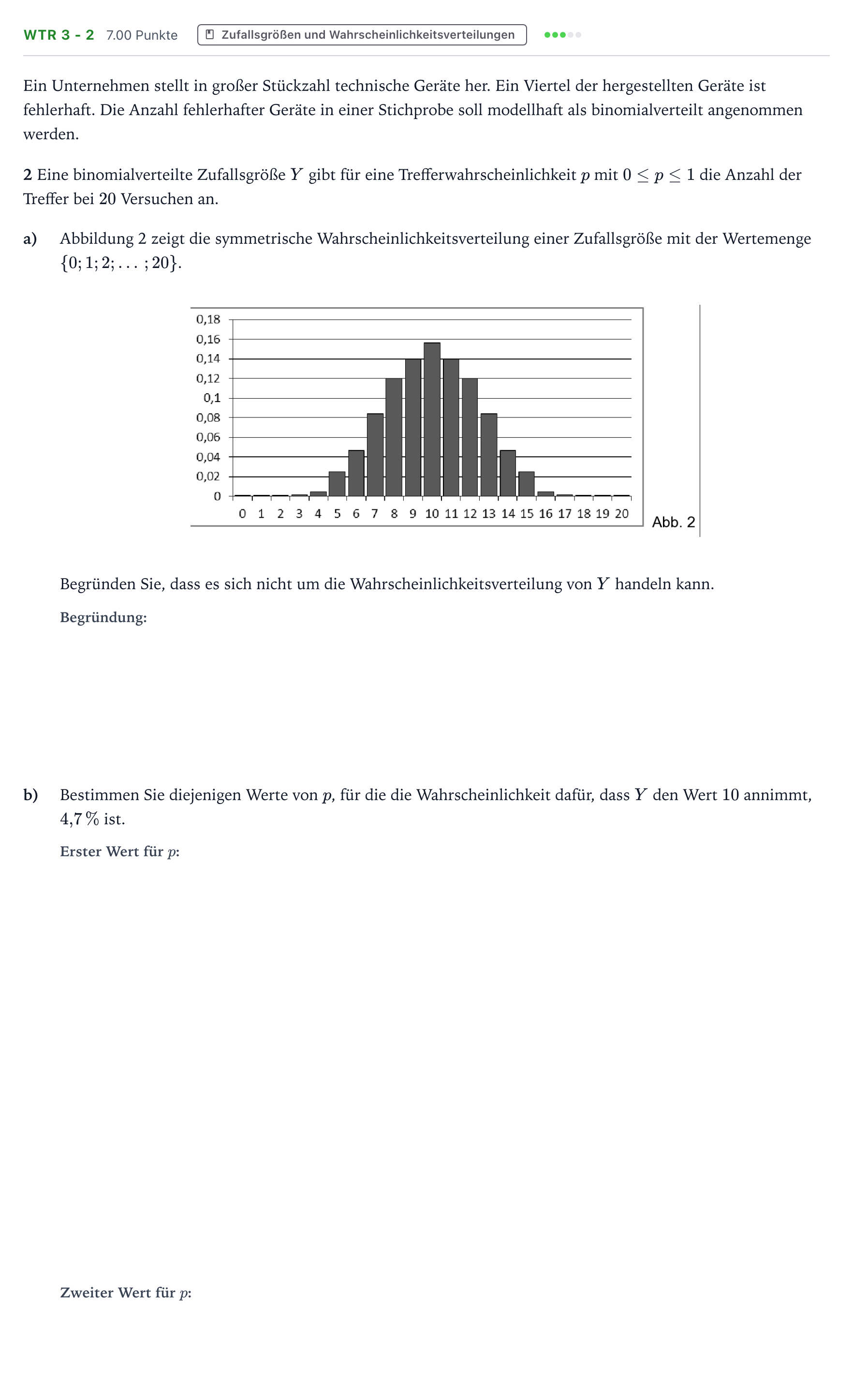Aufgabenstellung: Aufgabe WTR 3 - 2 · Abitur NRW Mathematik LK · Teil B · Stochastik (WTR) 2019