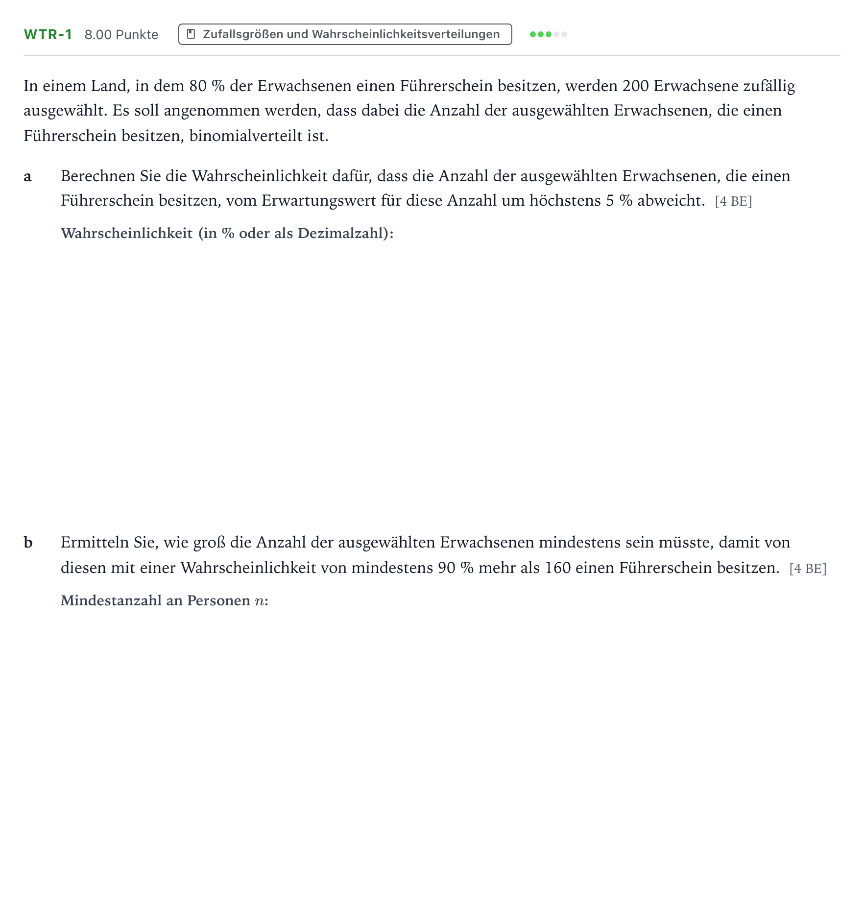 Aufgabenstellung: Aufgabe WTR-1 - Zufallsgrößen und Wahrscheinlichkeitsvert… · Abitur NRW Mathematik GK · Teil B · Stochastik (WTR) 2019