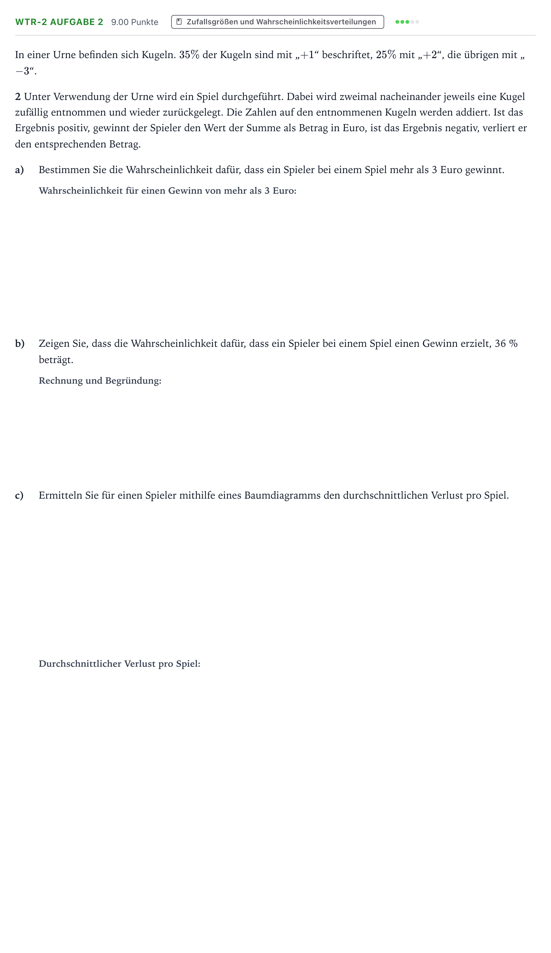 Aufgabenstellung: Aufgabe WTR-2 Aufgabe 2 · Abitur NRW Mathematik GK · Teil B · Stochastik (WTR) 2019