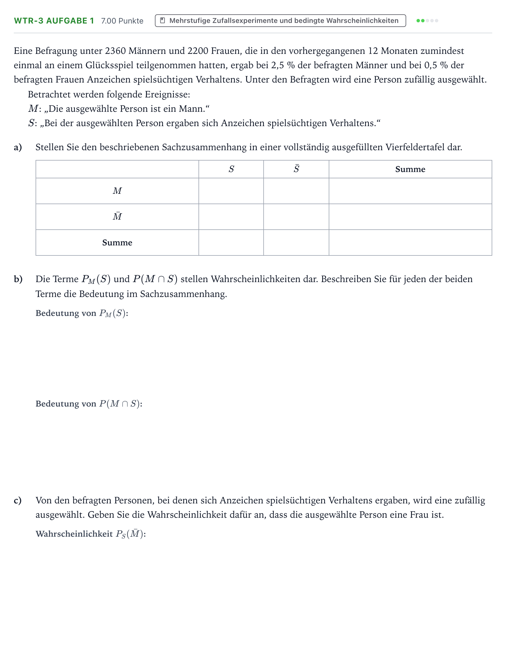 Aufgabenstellung: Aufgabe WTR-3 Aufgabe 1 - Mehrstufige Zufallsexperimente… · Abitur NRW Mathematik GK · Teil B · Stochastik (WTR) 2019