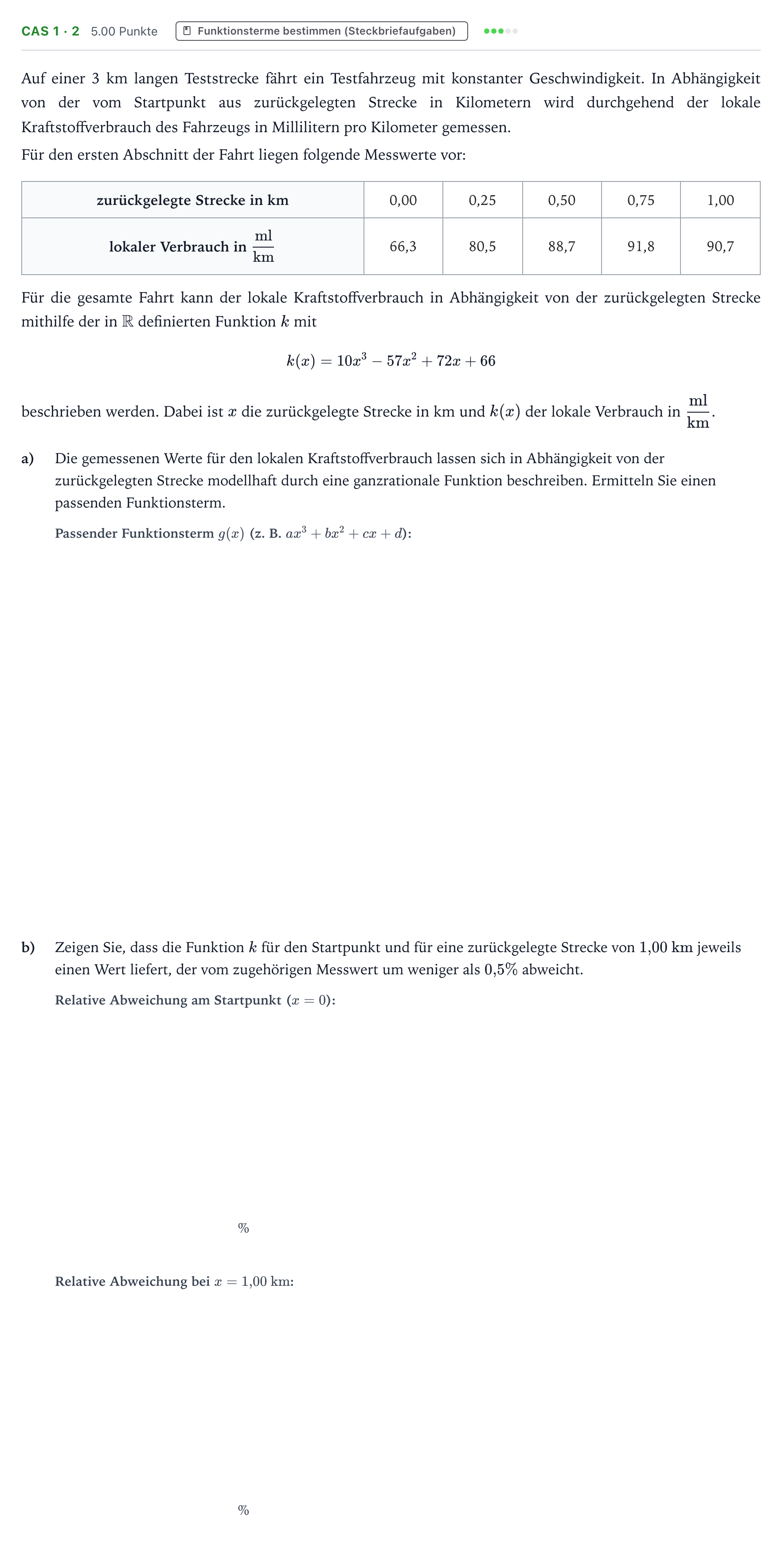 Aufgabenstellung: Aufgabe CAS 1 · 2 - Funktionsterme bestimmen · Abitur NRW Mathematik LK · Teil B · Analysis (CAS) 2020