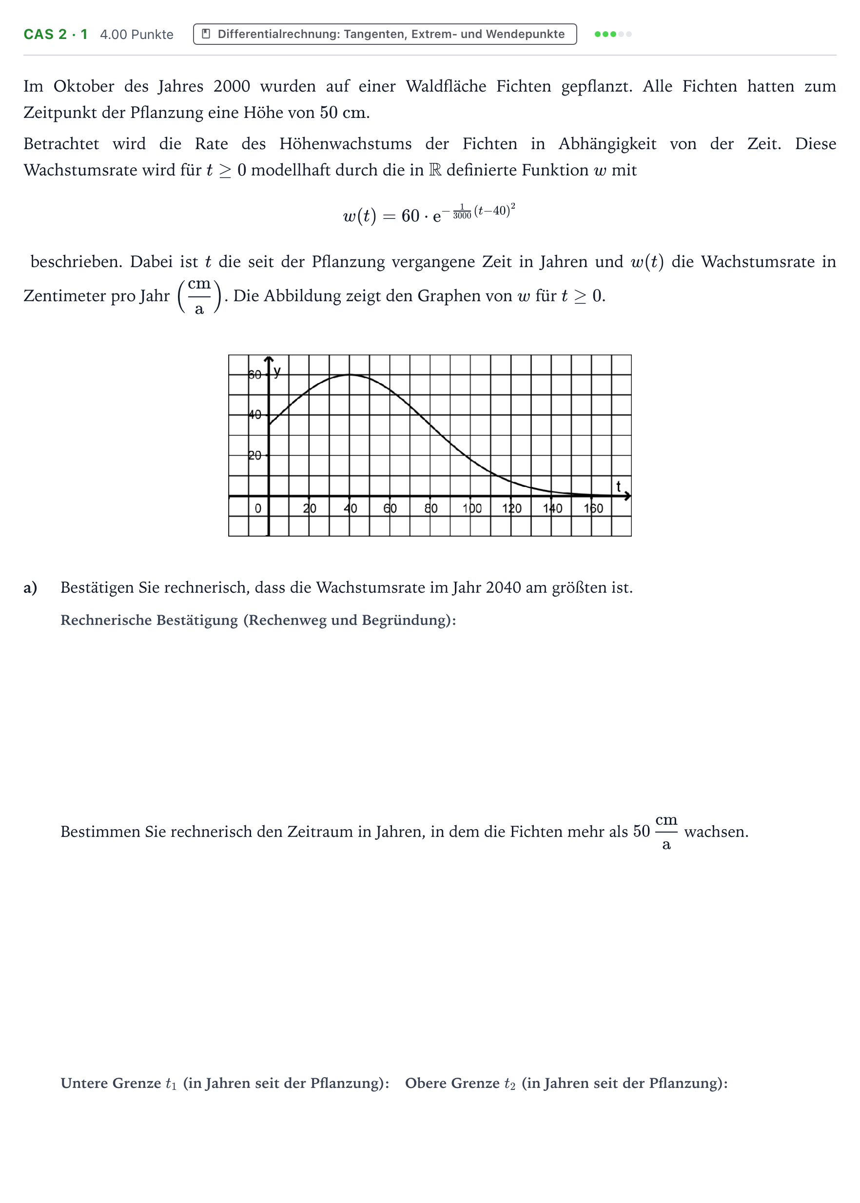 Aufgabenstellung: Aufgabe CAS 2 · 1 - Differentialrechnung · Abitur NRW Mathematik LK · Teil B · Analysis (CAS) 2020