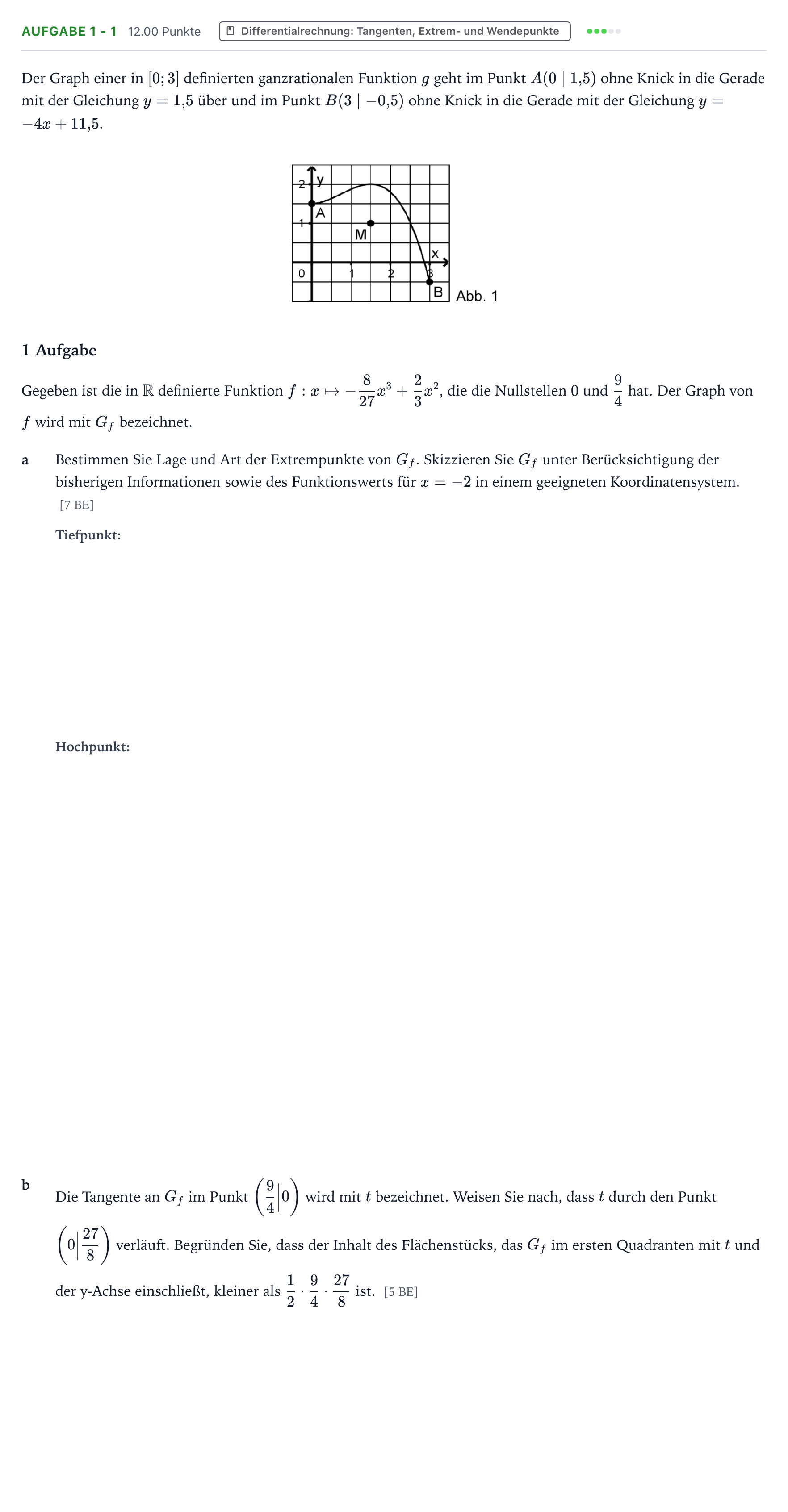 Aufgabenstellung: Aufgabe 1 - 1 · Abitur NRW Mathematik LK · Teil B · Analysis (WTR) 2020