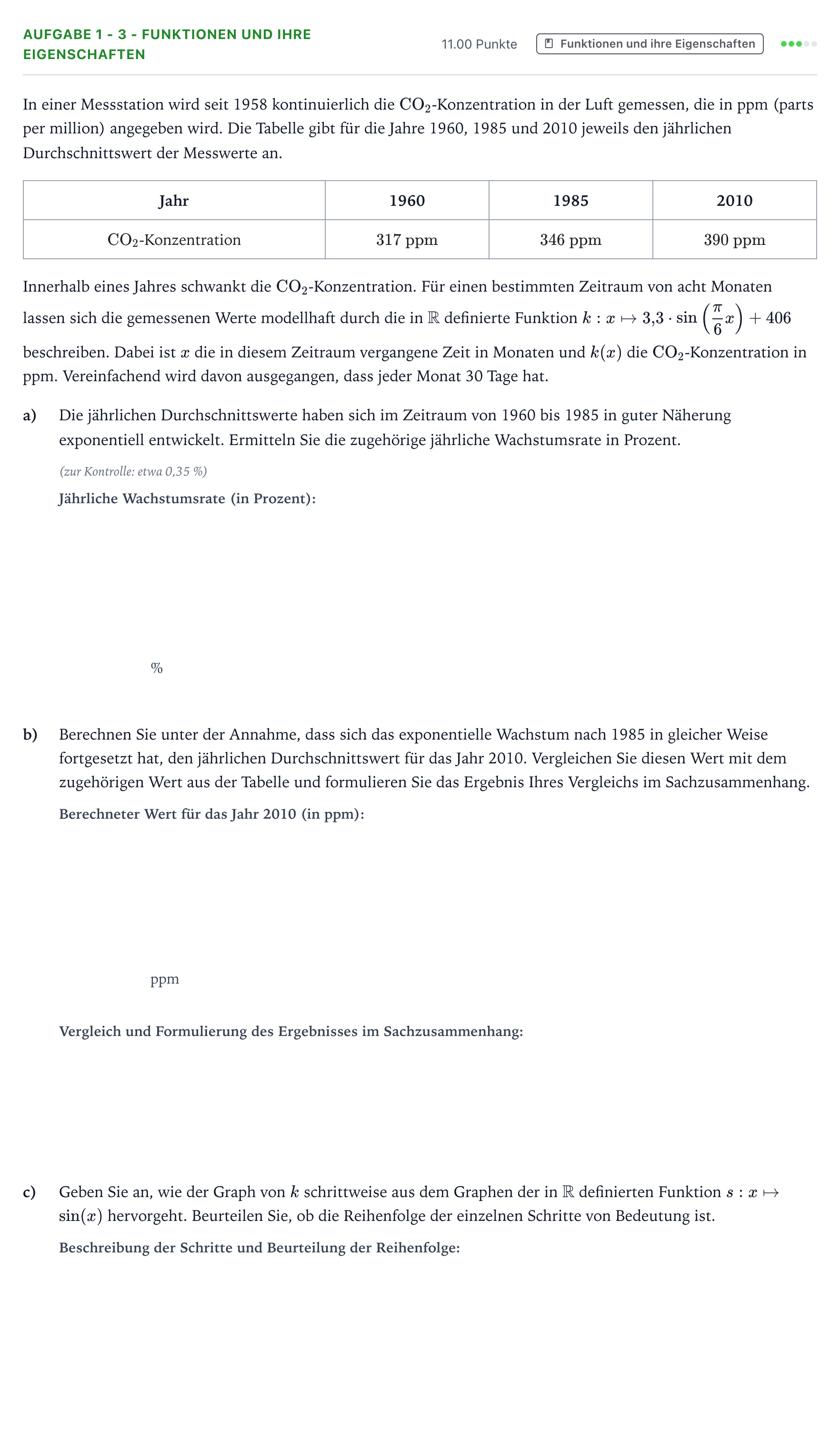 Aufgabenstellung: Aufgabe 1 - 3 - Funktionen und ihre Eigenschaften · Abitur NRW Mathematik LK · Teil B · Analysis (WTR) 2020