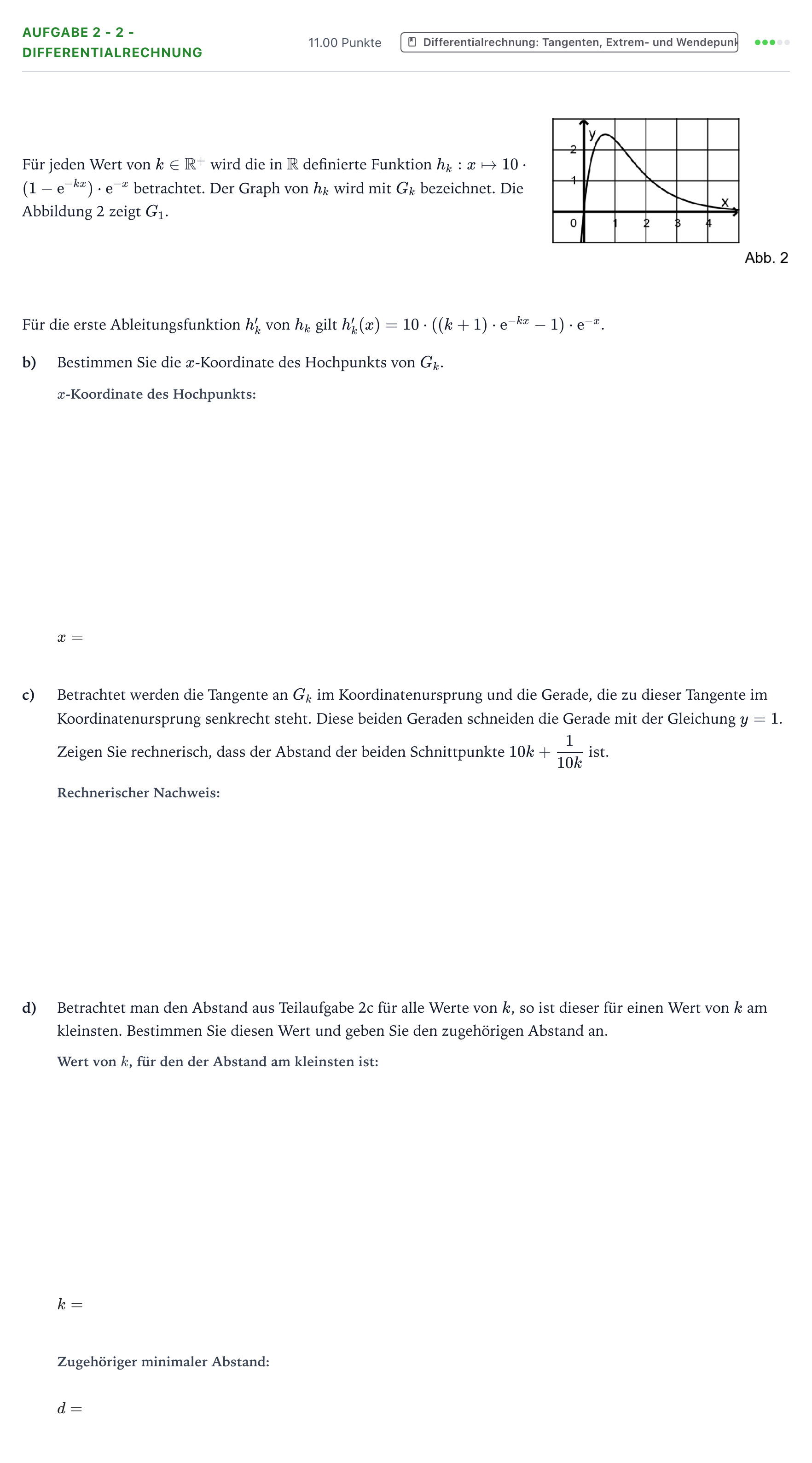 Aufgabenstellung: Aufgabe 2 - 2 - Differentialrechnung · Abitur NRW Mathematik LK · Teil B · Analysis (WTR) 2020