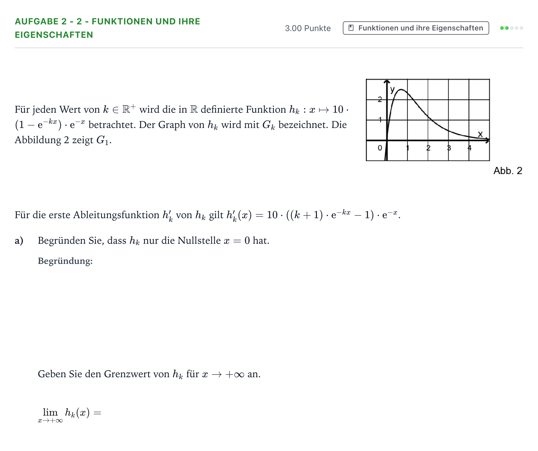 Aufgabenstellung: Aufgabe 2 - 2 - Funktionen und ihre Eigenschaften · Abitur NRW Mathematik LK · Teil B · Analysis (WTR) 2020
