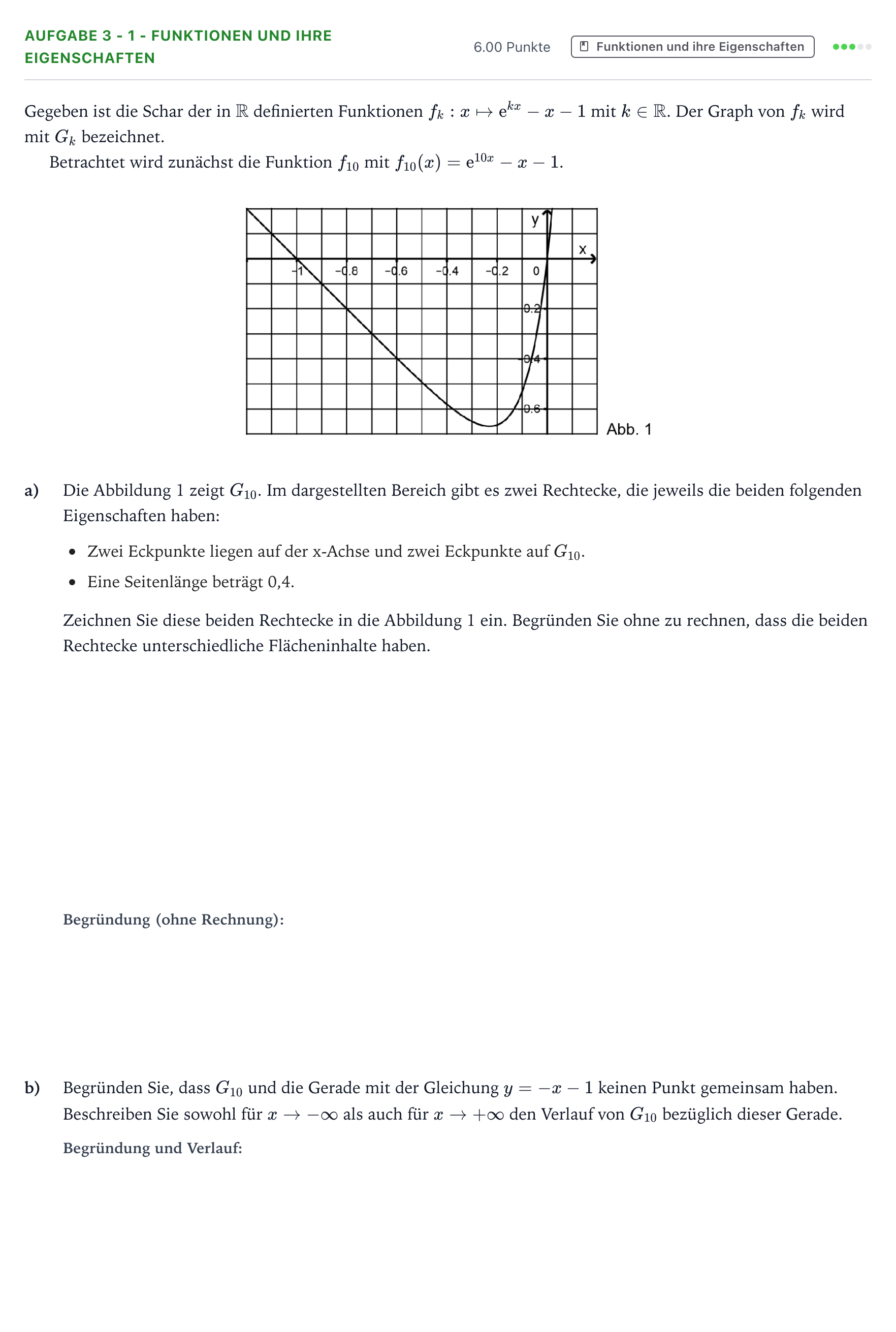 Aufgabenstellung: Aufgabe 3 - 1 - Funktionen und ihre Eigenschaften · Abitur NRW Mathematik LK · Teil B · Analysis (WTR) 2020