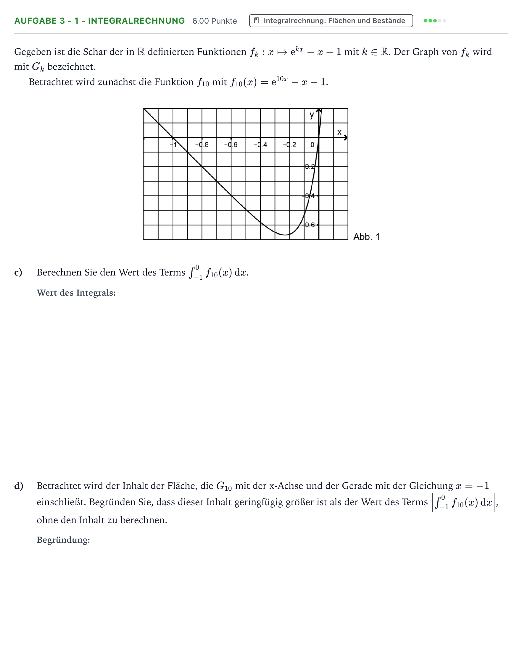 Aufgabenstellung: Aufgabe 3 - 1 - Integralrechnung · Abitur NRW Mathematik LK · Teil B · Analysis (WTR) 2020