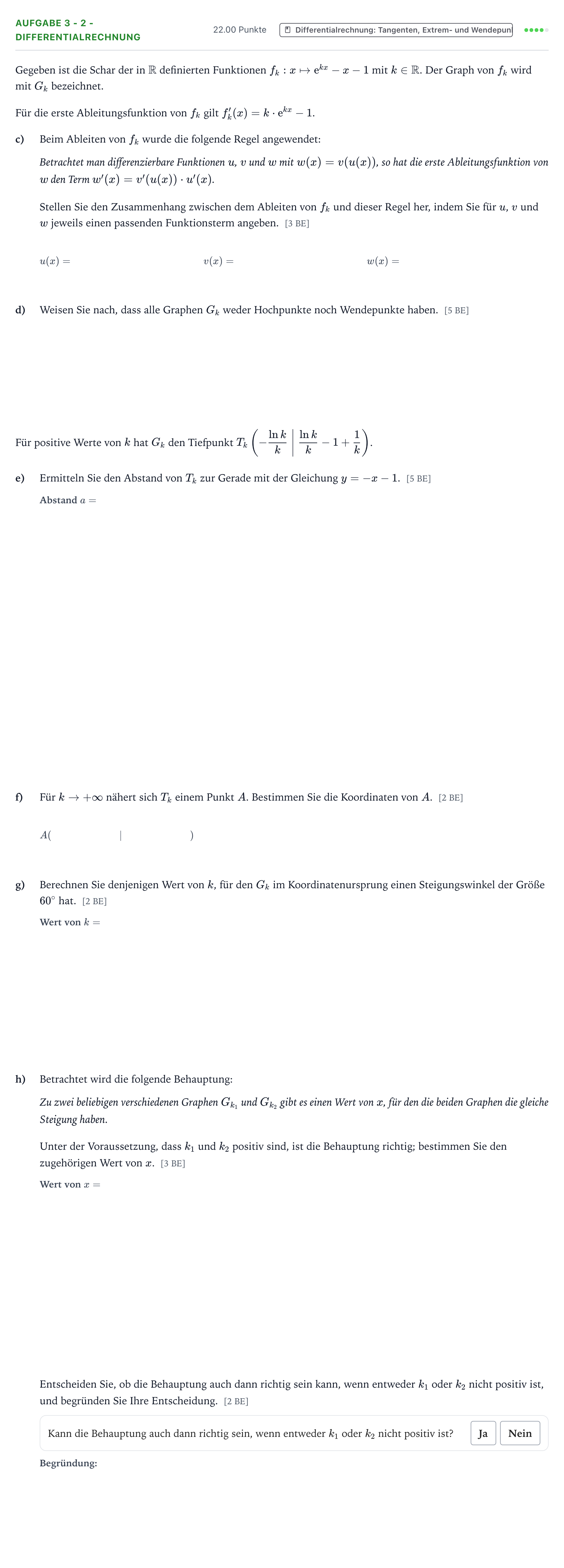 Aufgabenstellung: Aufgabe 3 - 2 - Differentialrechnung · Abitur NRW Mathematik LK · Teil B · Analysis (WTR) 2020