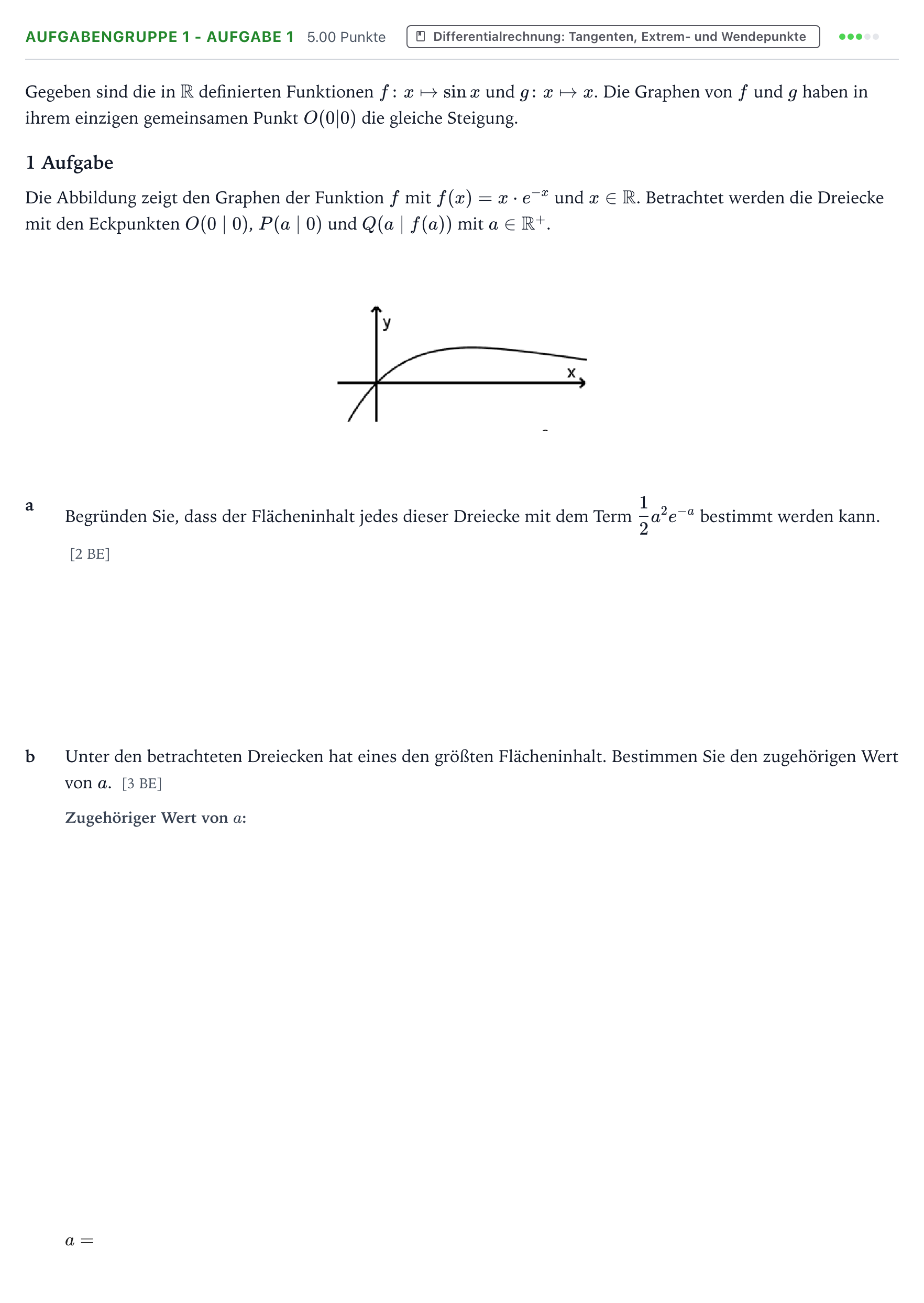 Aufgabenstellung: Aufgabengruppe 1 - Aufgabe 1 · Abitur NRW Mathematik LK · Teil A · Analysis 2020