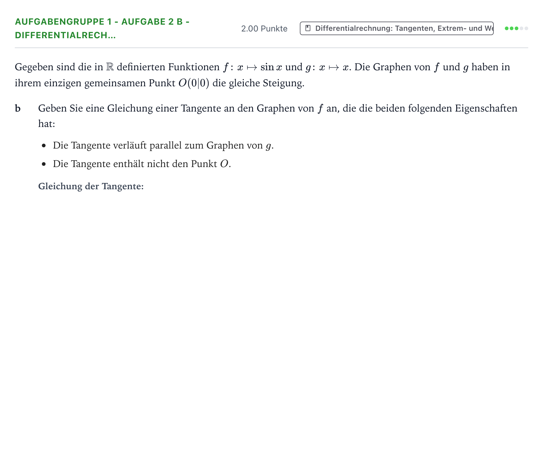 Aufgabenstellung: Aufgabengruppe 1 - Aufgabe 2 b - Differentialrech… · Abitur NRW Mathematik LK · Teil A · Analysis 2020