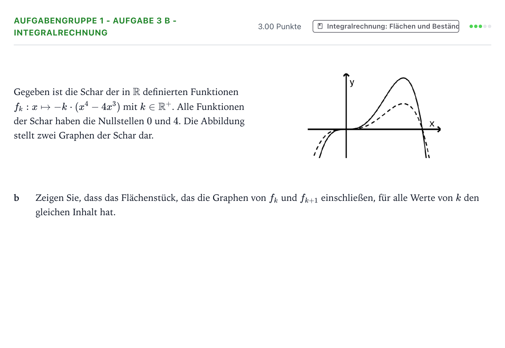 Aufgabenstellung: Aufgabengruppe 1 - Aufgabe 3 b - Integralrechnung · Abitur NRW Mathematik LK · Teil A · Analysis 2020