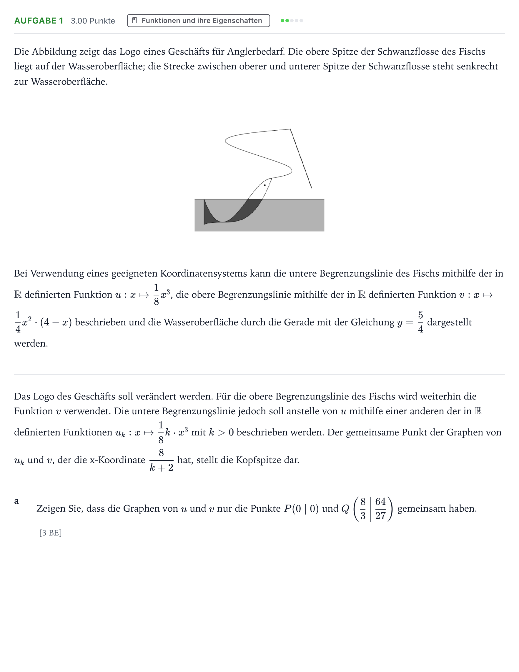 Aufgabenstellung: Aufgabe 1 - Funktionen und ihre Eigenschaften · Abitur NRW Mathematik GK · Teil B · Analysis (CAS) 2020