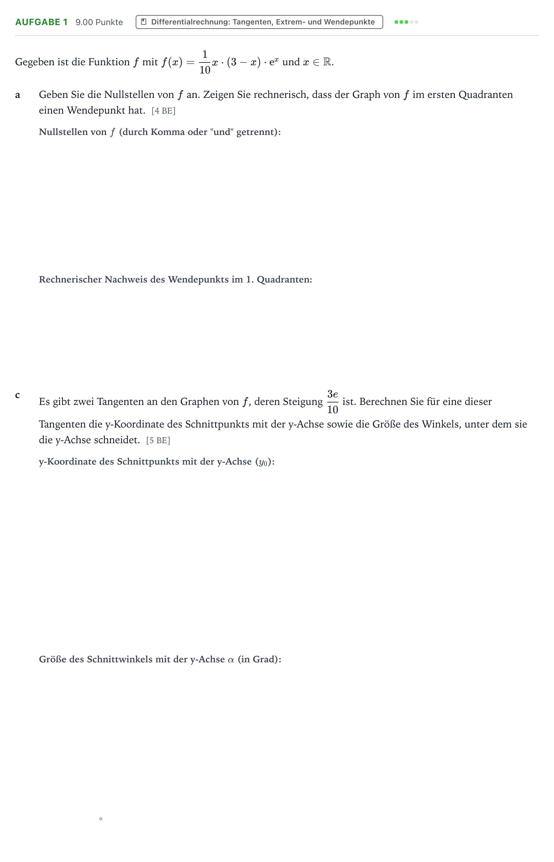 Aufgabenstellung: Aufgabe 1 - Differentialrechnung · Abitur NRW Mathematik GK · Teil B · Analysis (CAS) 2020