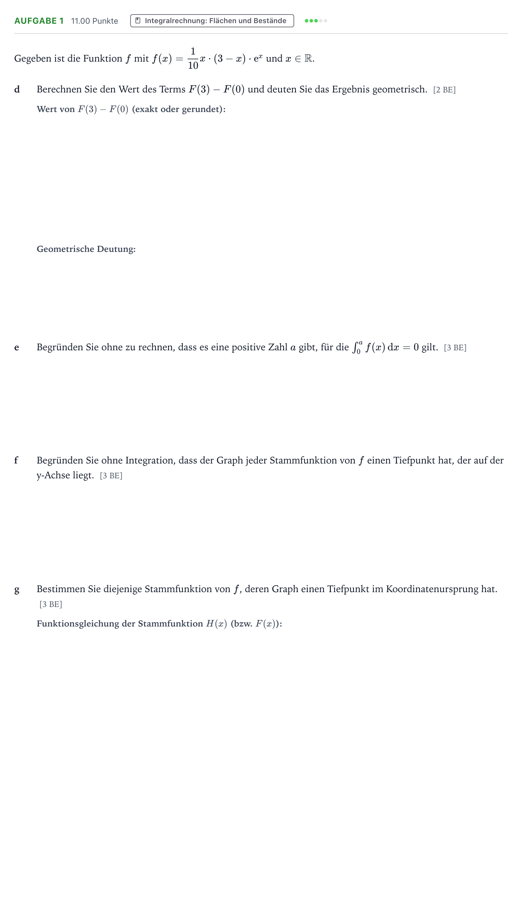 Aufgabenstellung: Aufgabe 1 - Integralrechnung · Abitur NRW Mathematik GK · Teil B · Analysis (CAS) 2020