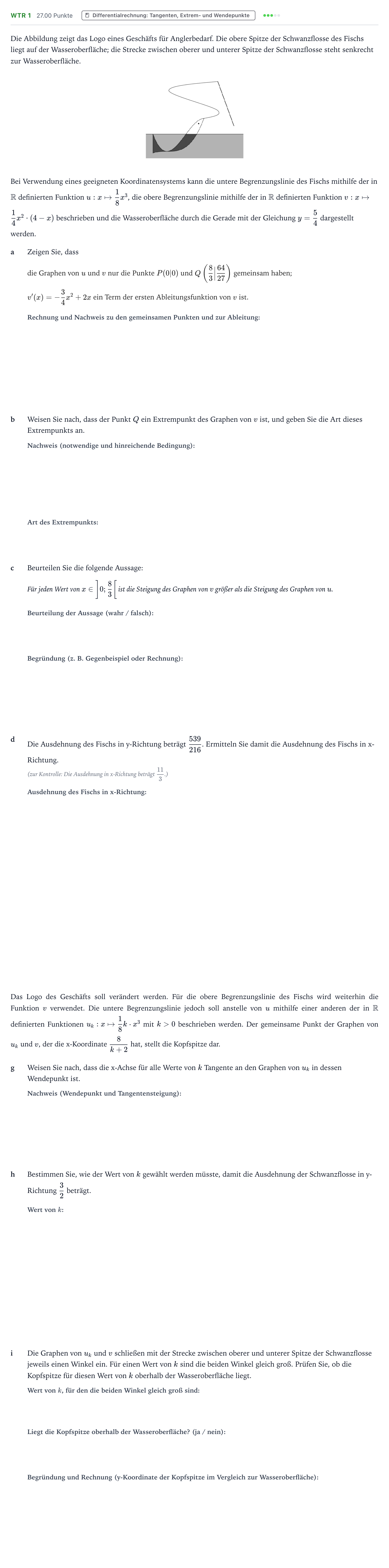 Aufgabenstellung: Aufgabe WTR 1 - Differentialrechnung: Tangenten, Extrem-… · Abitur NRW Mathematik GK · Teil B · Analysis (WTR) 2020