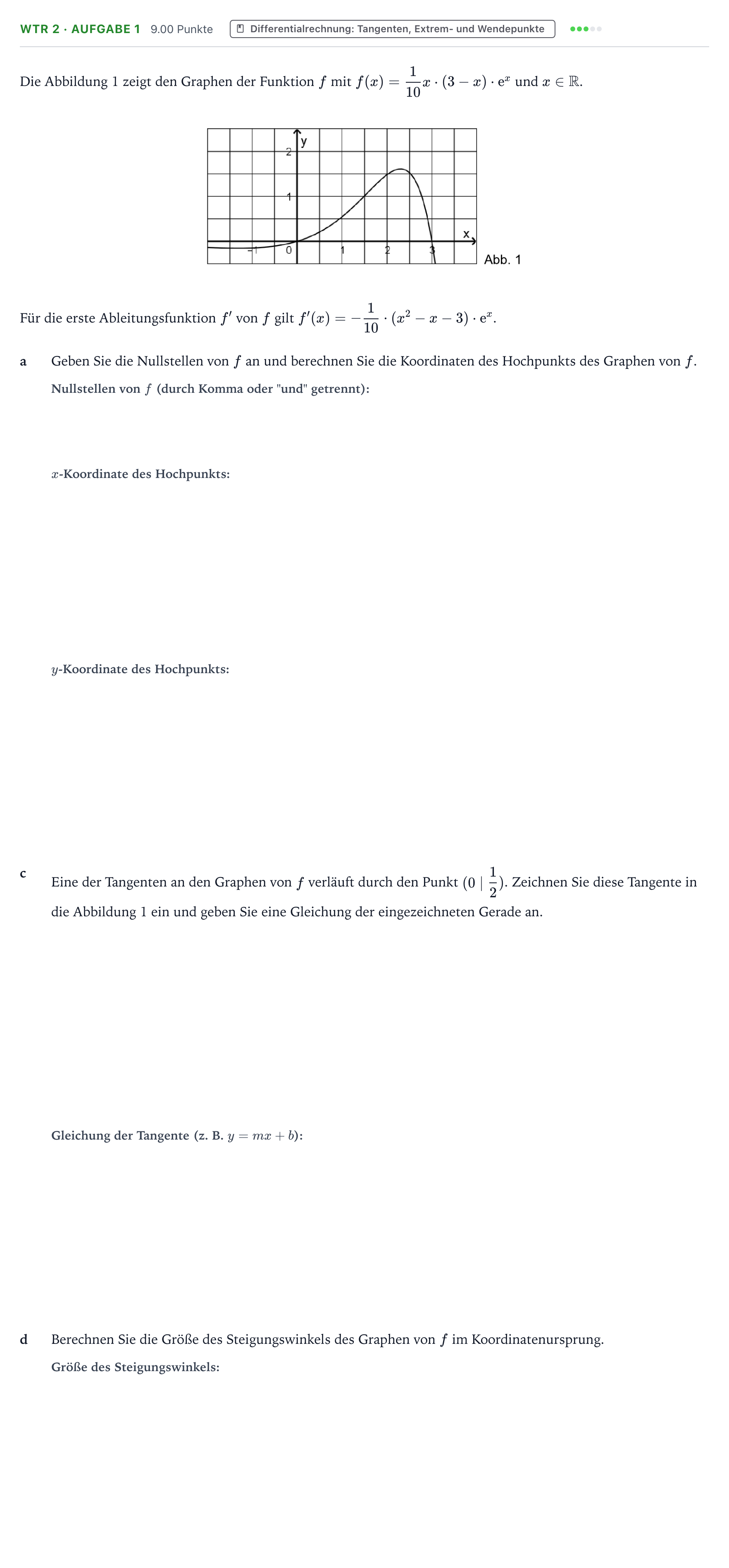Aufgabenstellung: Aufgabe WTR 2 · Aufgabe 1 - Differentialrechnung: Tangent… · Abitur NRW Mathematik GK · Teil B · Analysis (WTR) 2020