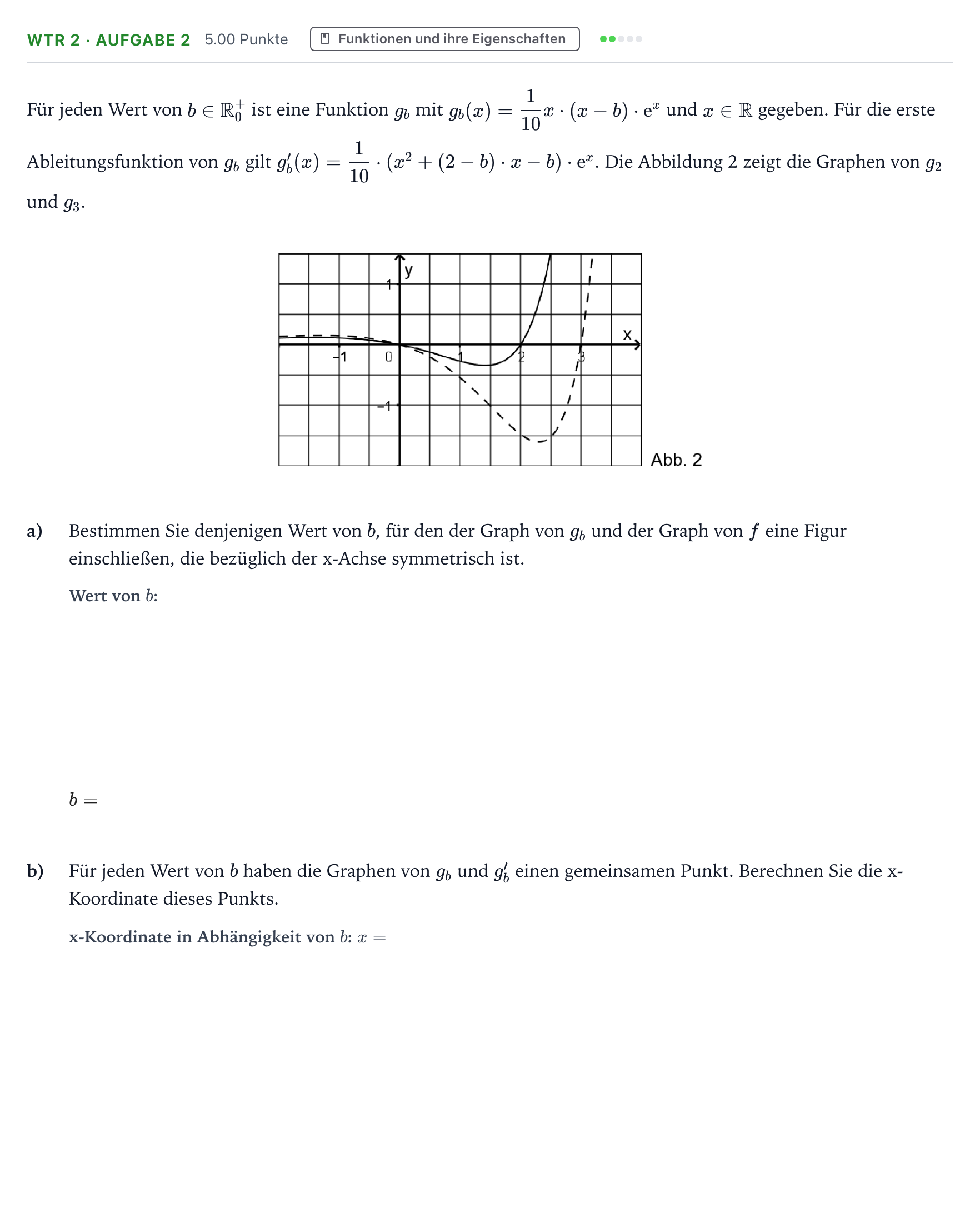 Aufgabenstellung: Aufgabe WTR 2 · Aufgabe 2 - Funktionen und ihre Eigenscha… · Abitur NRW Mathematik GK · Teil B · Analysis (WTR) 2020