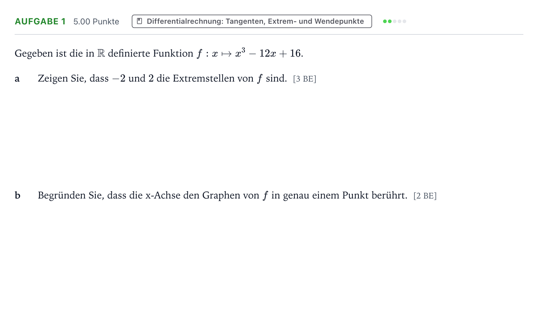 Aufgabenstellung: Aufgabe 1 · Abitur NRW Mathematik GK · Teil A · Analysis 2020