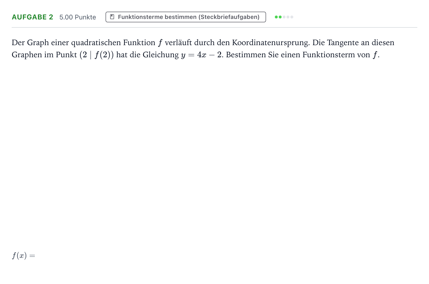 Aufgabenstellung: Aufgabe 2 · Abitur NRW Mathematik GK · Teil A · Analysis 2020