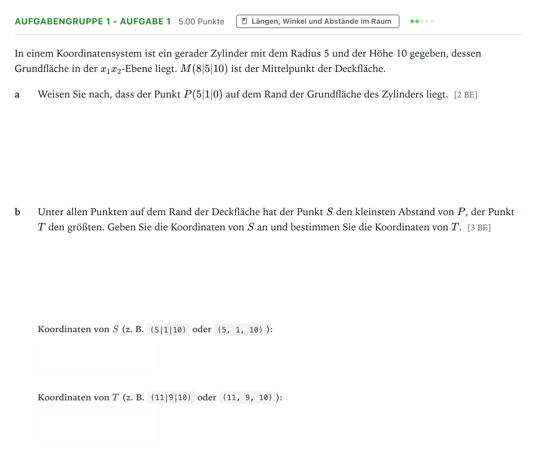 Aufgabenstellung: Aufgabengruppe 1 - Aufgabe 1 · Abitur NRW Mathematik LK · Teil A · Analytische Geometrie 2020