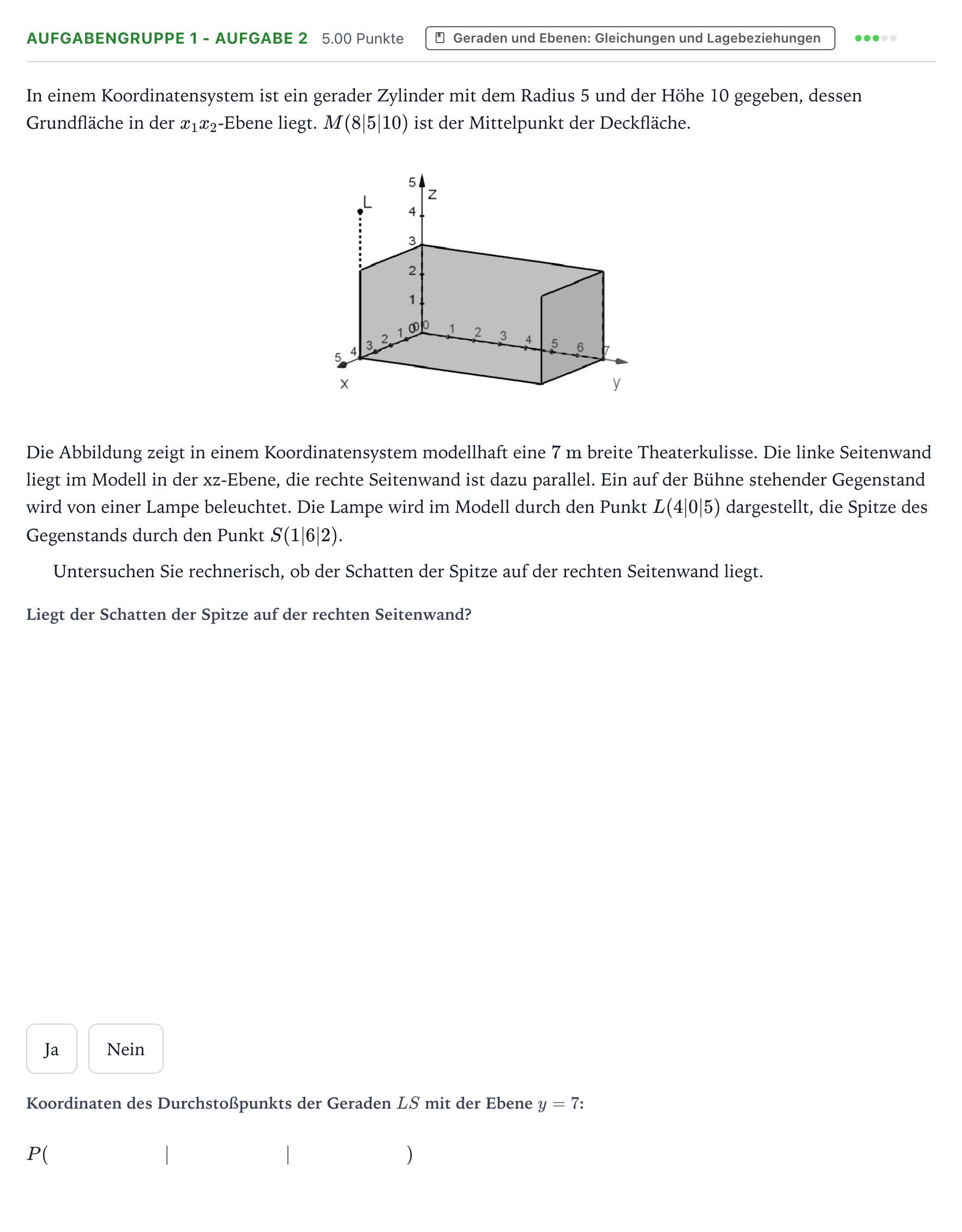 Aufgabenstellung: Aufgabengruppe 1 - Aufgabe 2 · Abitur NRW Mathematik LK · Teil A · Analytische Geometrie 2020
