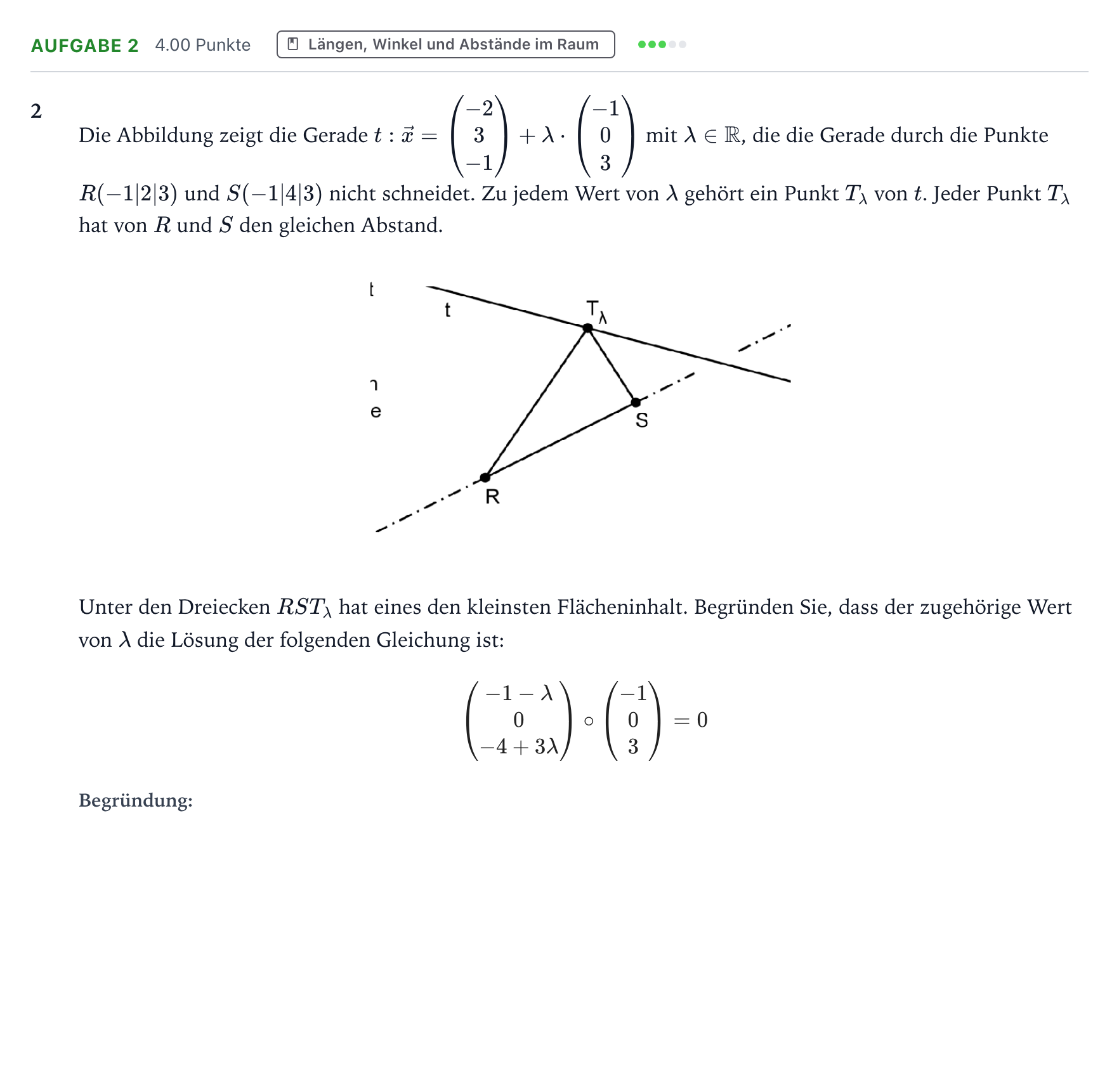 Aufgabenstellung: Aufgabe 2 · Abitur NRW Mathematik GK · Teil B · Analytische Geometrie (WTR 2020