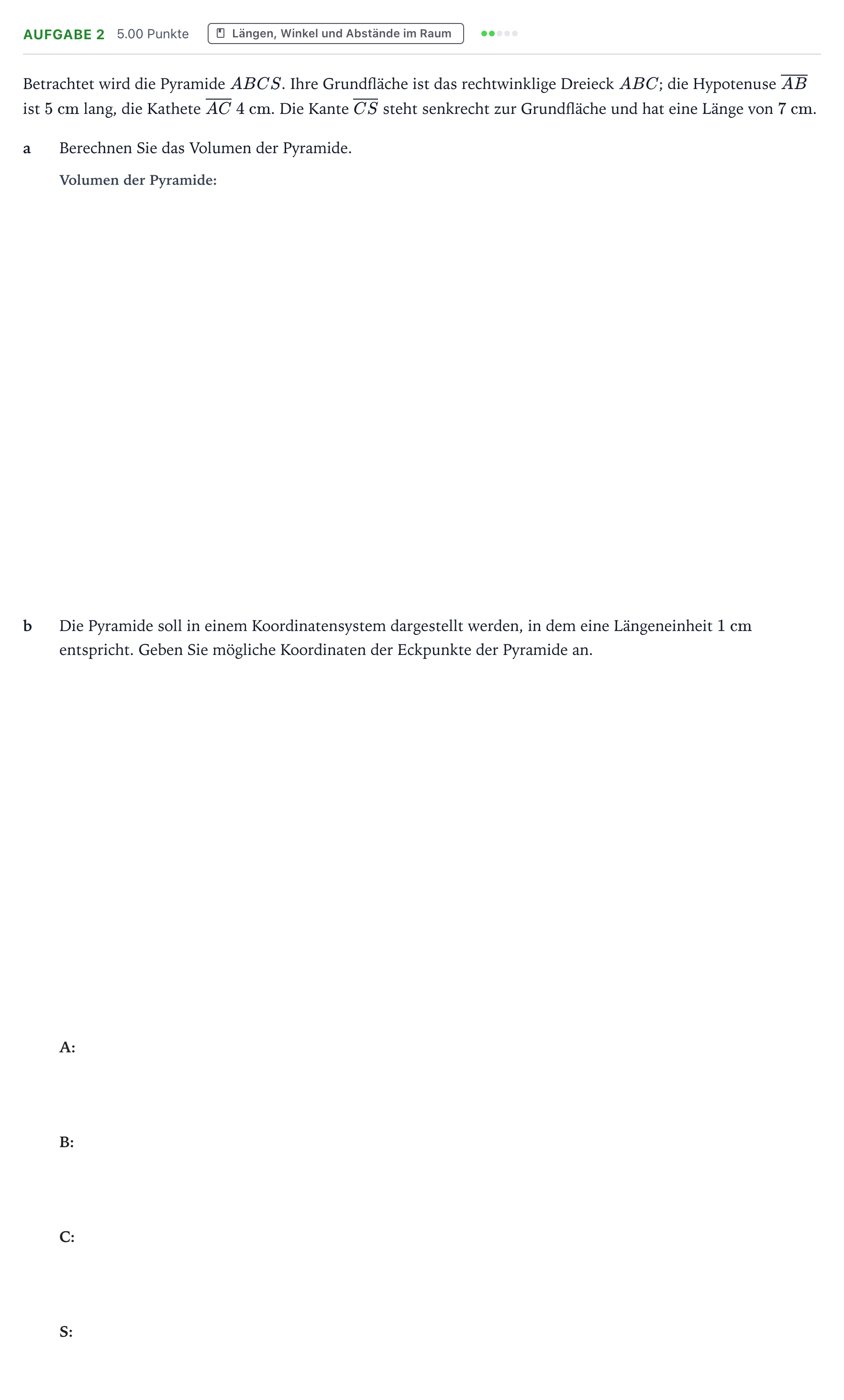 Aufgabenstellung: Aufgabe 2 · Abitur NRW Mathematik GK · Teil A · Analytische Geometrie 2020