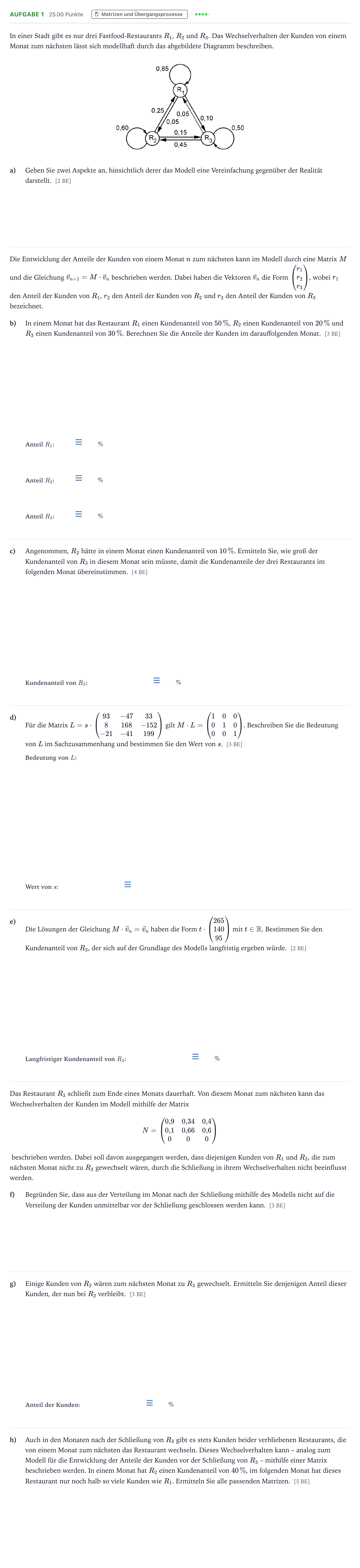 Aufgabenstellung: Aufgabe 1 · Abitur NRW Mathematik LK · Teil B · Lineare Algebra (WTR) 2020