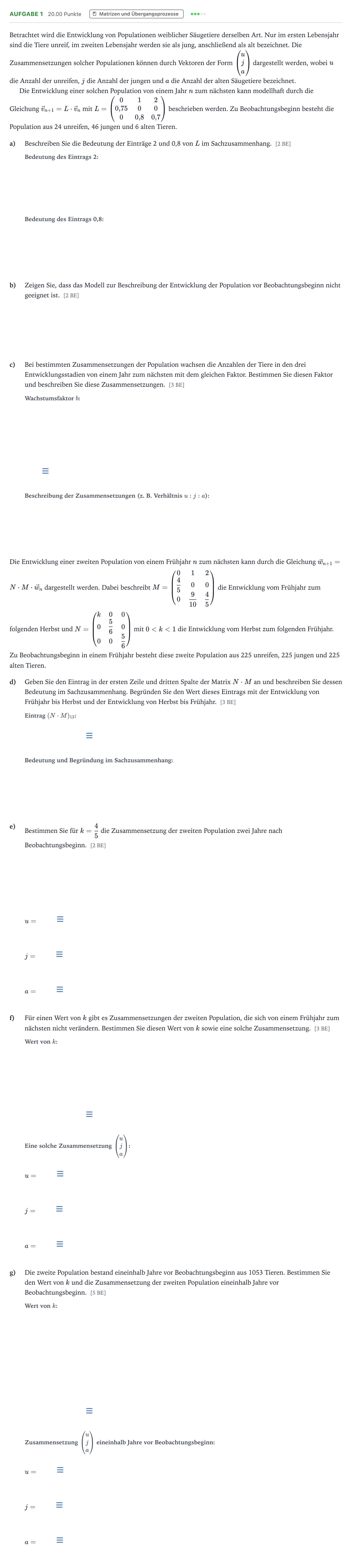 Aufgabenstellung: Aufgabe 1 · Abitur NRW Mathematik GK · Teil B · Lineare Algebra (CAS) 2020