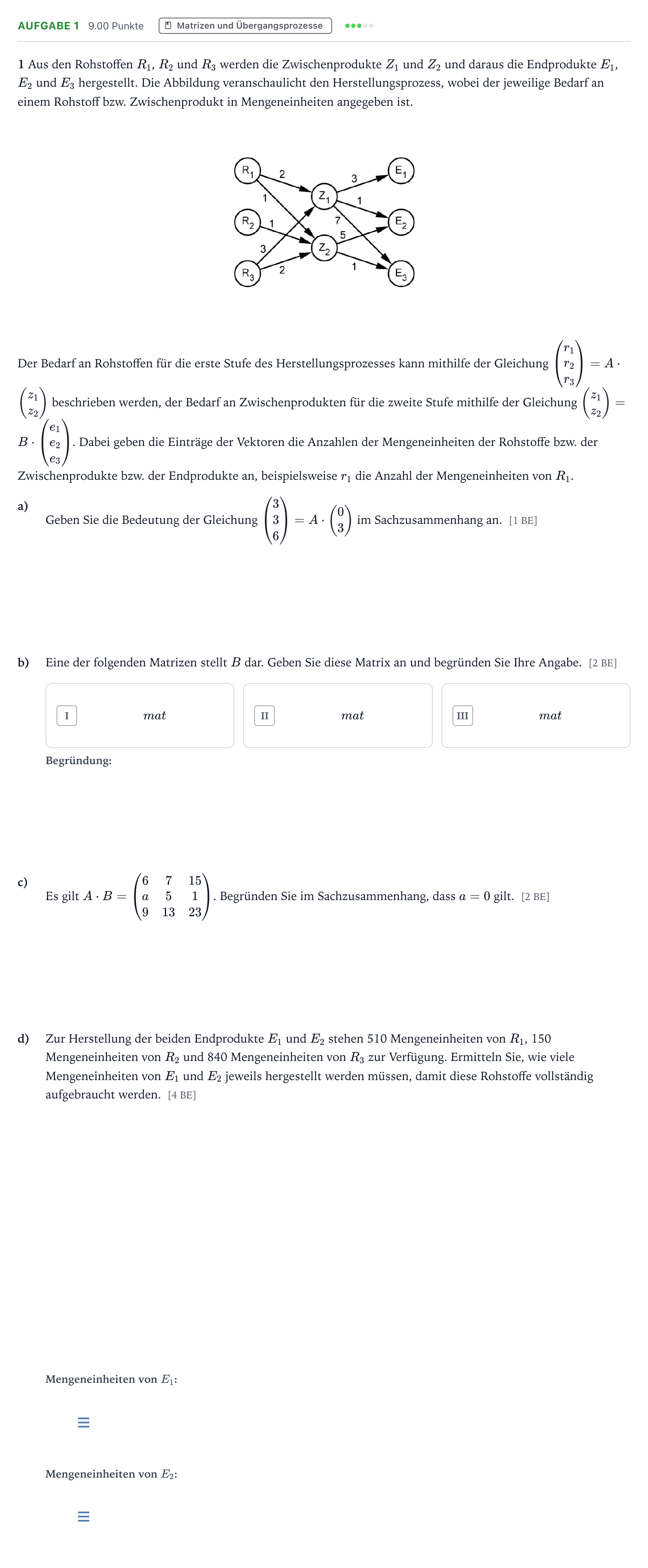 Aufgabenstellung: Aufgabe 1 · Abitur NRW Mathematik GK · Teil B · Lineare Algebra (WTR) 2020