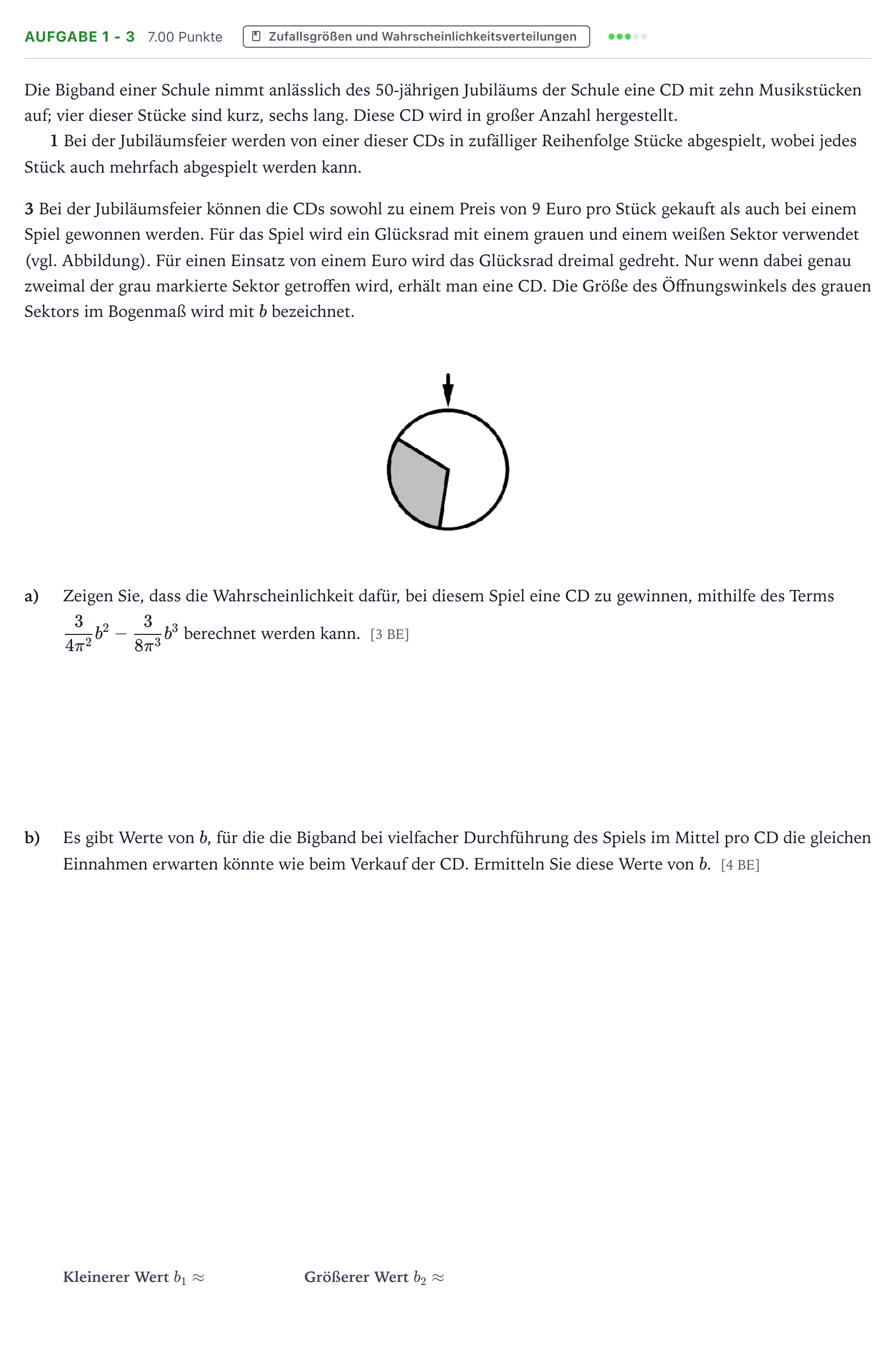 Aufgabenstellung: Aufgabe 1 - 3 · Abitur NRW Mathematik LK · Teil B · Stochastik (CAS) 2020