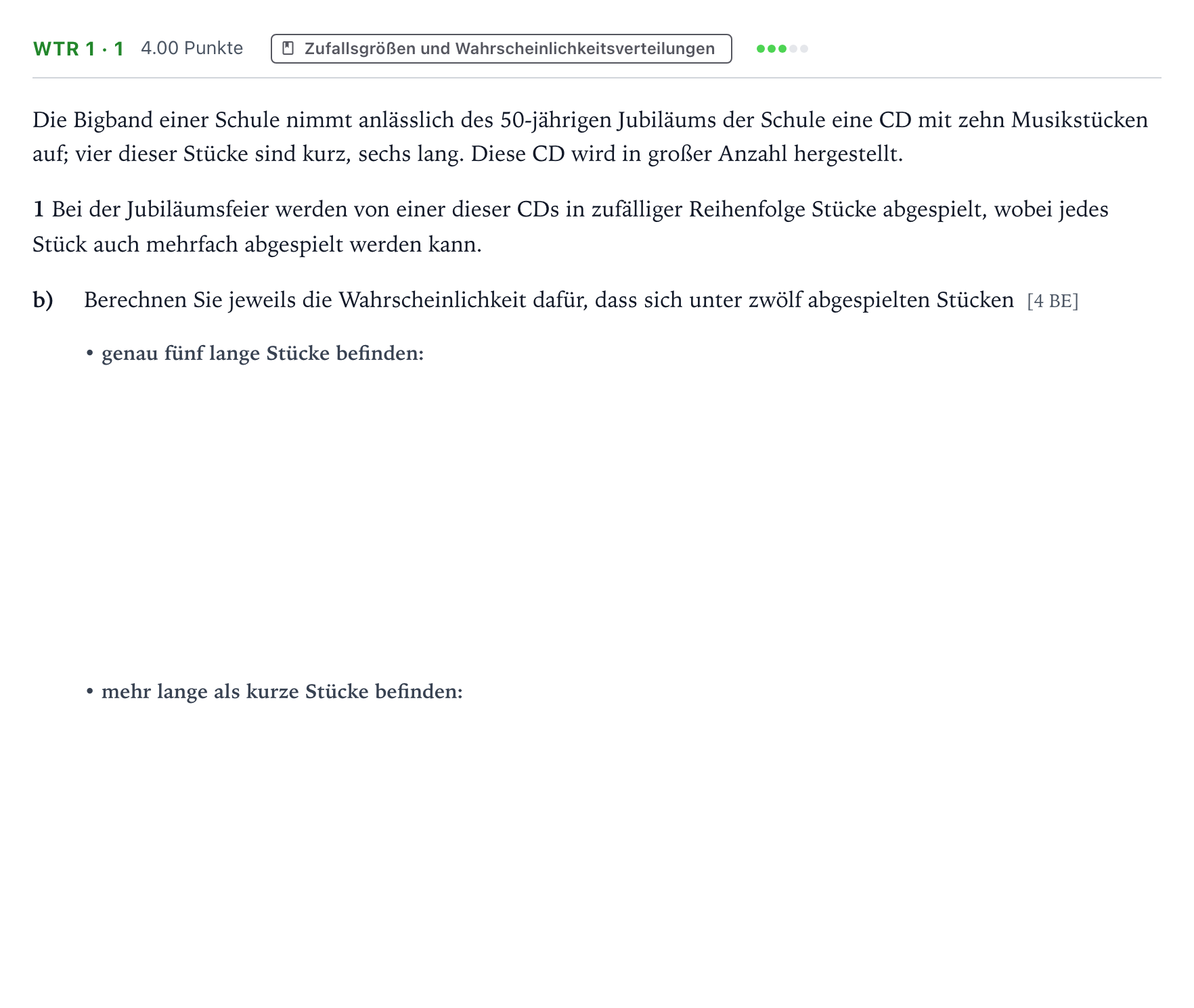 Aufgabenstellung: Aufgabe WTR 1 · 1 - Zufallsgrößen und Wahrscheinlichkeits… · Abitur NRW Mathematik LK · Teil B · Stochastik (WTR) 2020