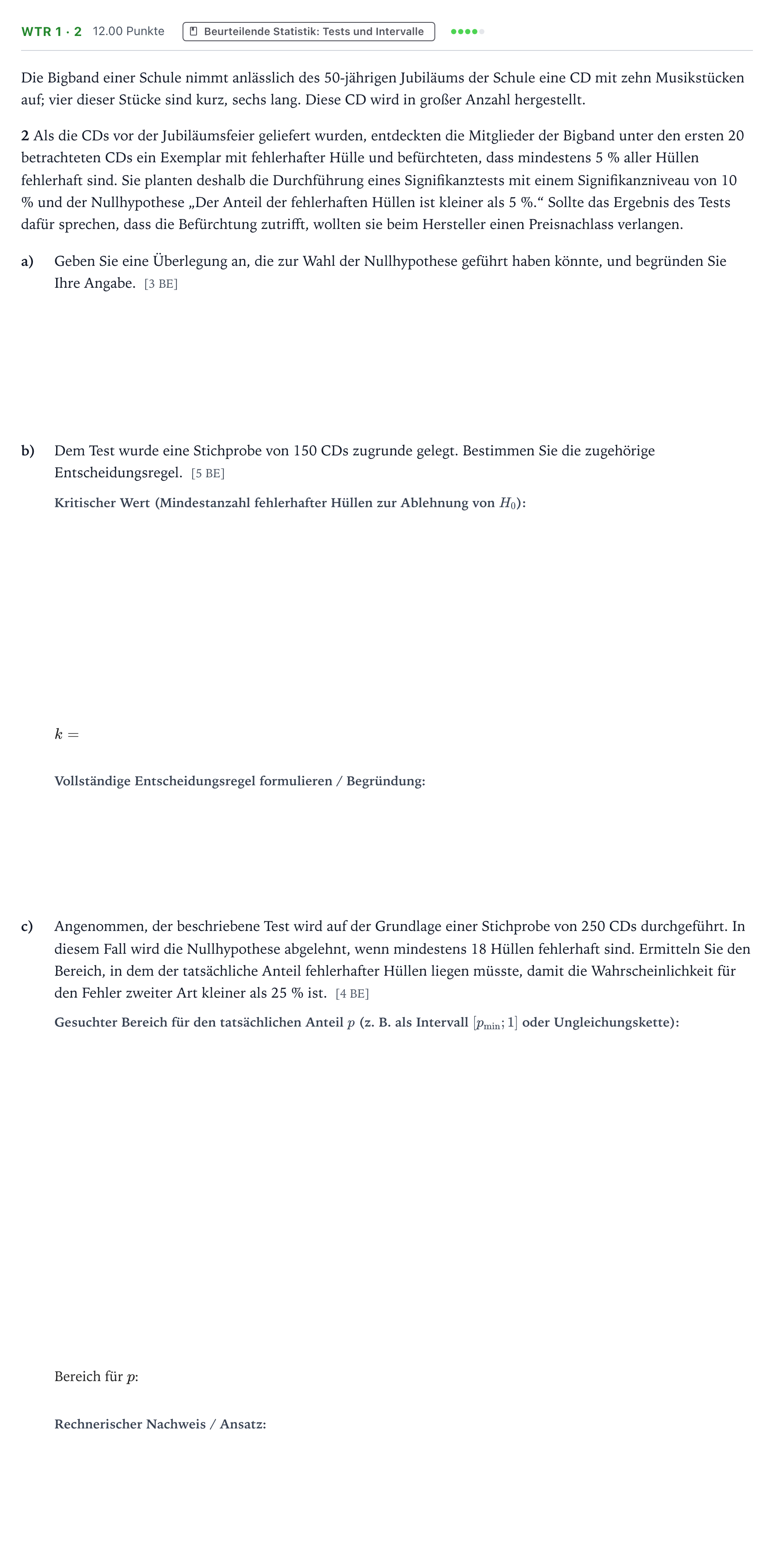 Aufgabenstellung: Aufgabe WTR 1 · 2 · Abitur NRW Mathematik LK · Teil B · Stochastik (WTR) 2020