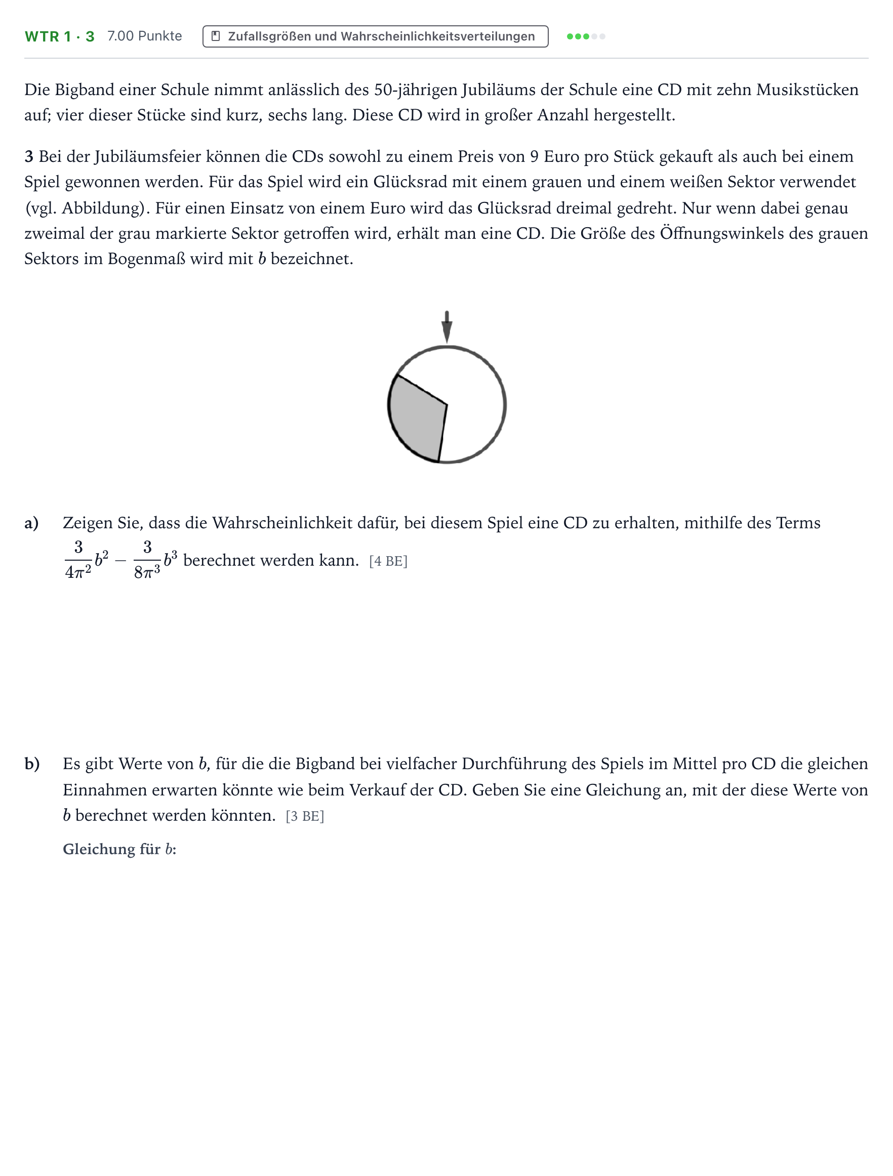 Aufgabenstellung: Aufgabe WTR 1 · 3 · Abitur NRW Mathematik LK · Teil B · Stochastik (WTR) 2020