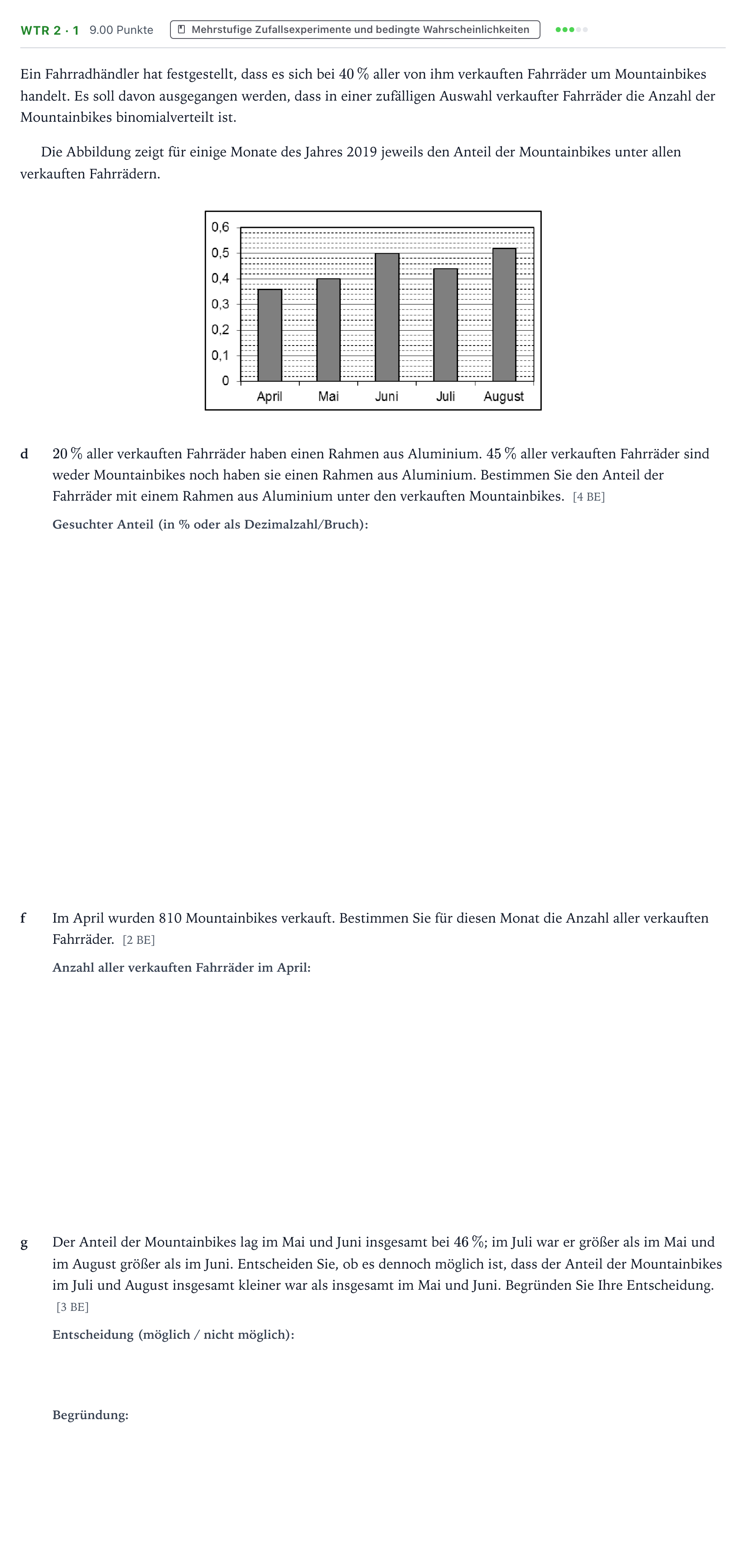 Aufgabenstellung: Aufgabe WTR 2 · 1 - Mehrstufige Zufallsexperimente · Abitur NRW Mathematik LK · Teil B · Stochastik (WTR) 2020