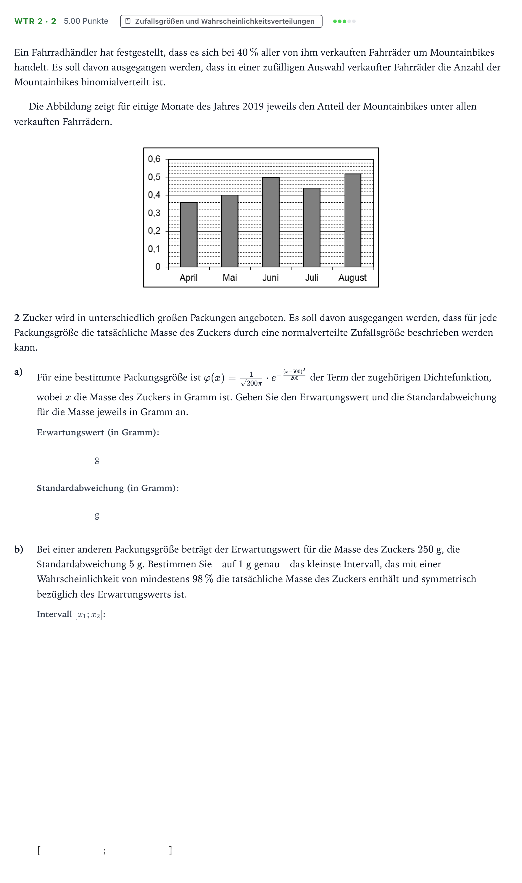 Aufgabenstellung: Aufgabe WTR 2 · 2 · Abitur NRW Mathematik LK · Teil B · Stochastik (WTR) 2020