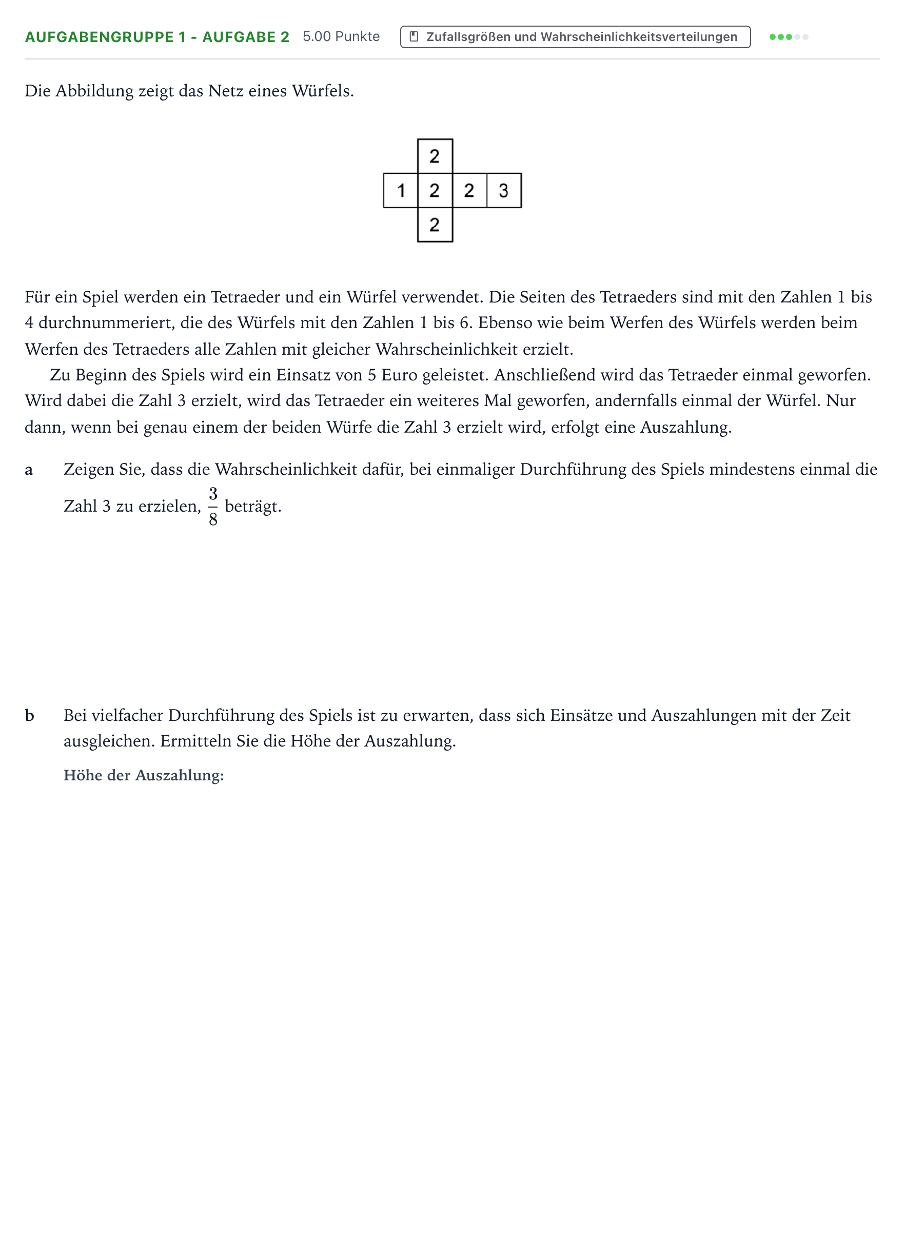 Aufgabenstellung: Aufgabengruppe 1 - Aufgabe 2 · Abitur NRW Mathematik LK · Teil A · Stochastik 2020
