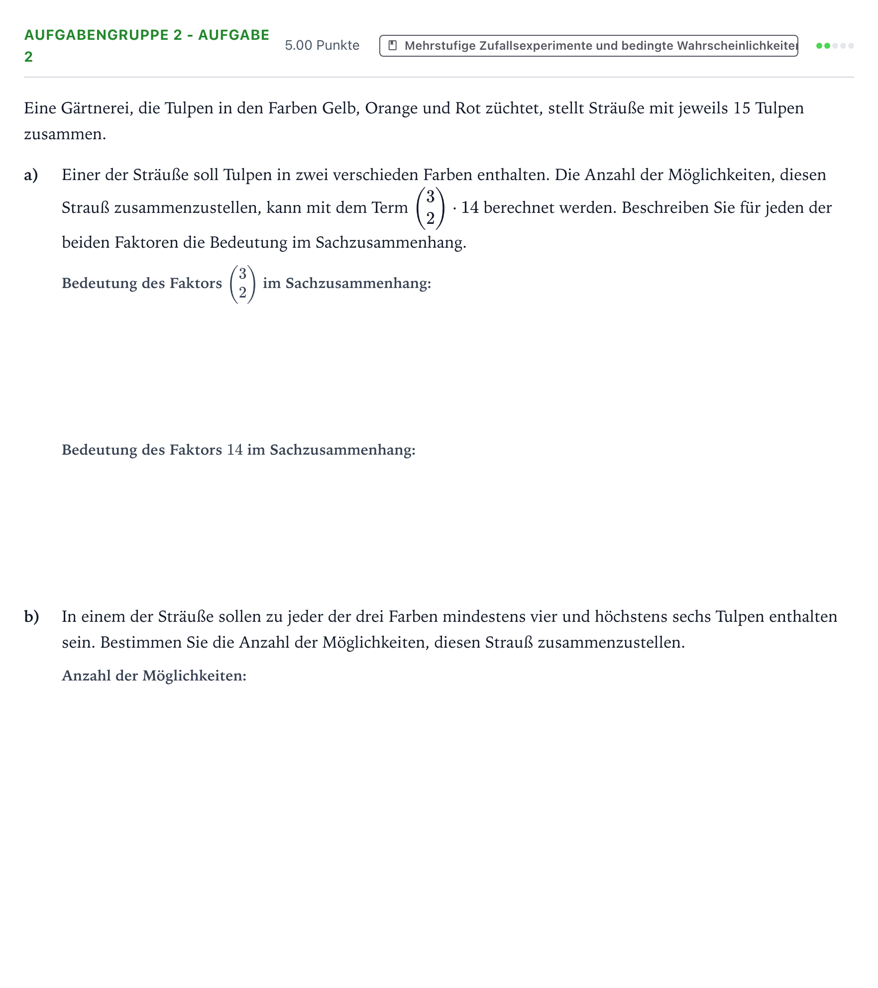 Aufgabenstellung: Aufgabengruppe 2 - Aufgabe 2 · Abitur NRW Mathematik LK · Teil A · Stochastik 2020