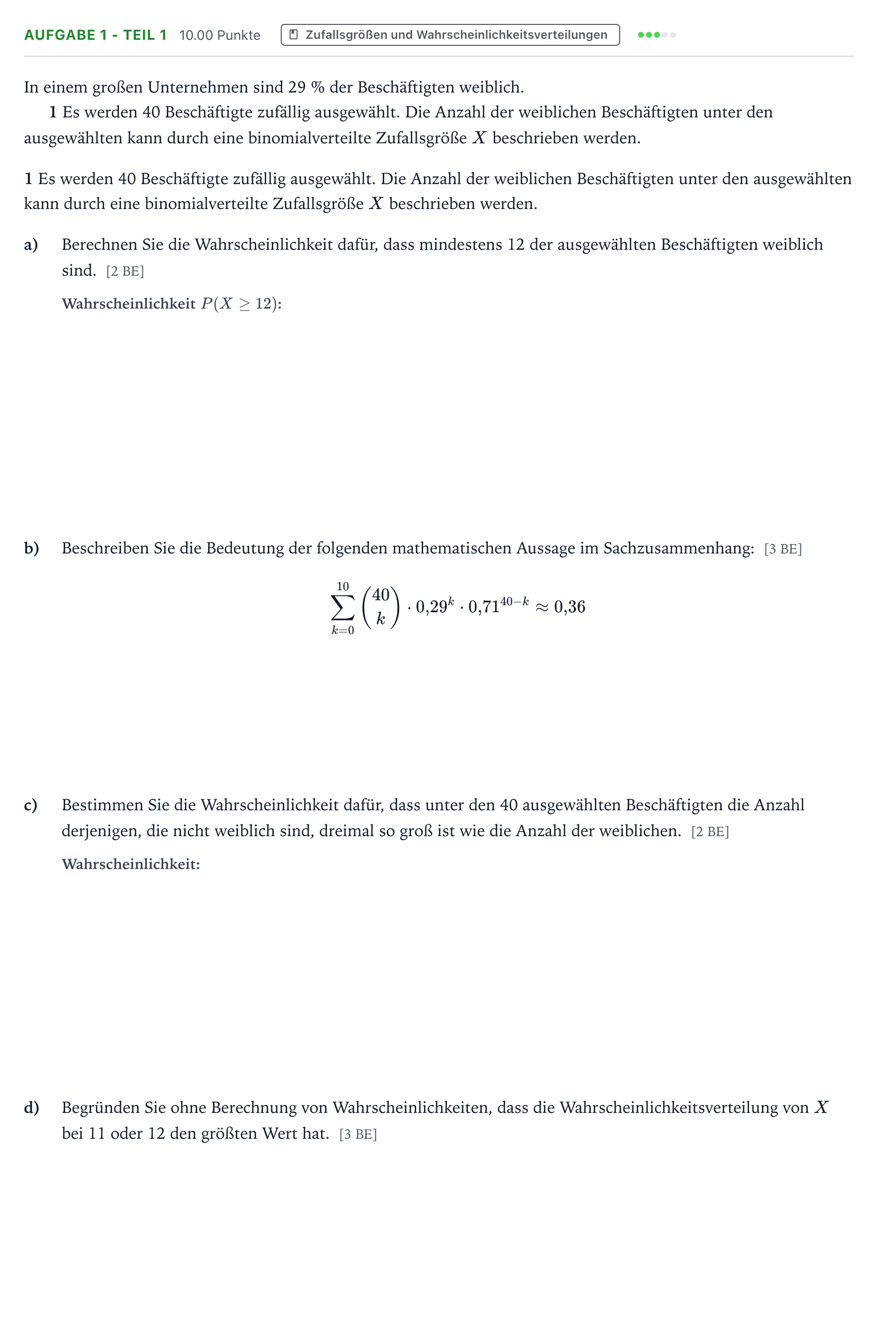 Aufgabenstellung: Aufgabe 1 - Teil 1 · Abitur NRW Mathematik GK · Teil B · Stochastik (WTR) 2020