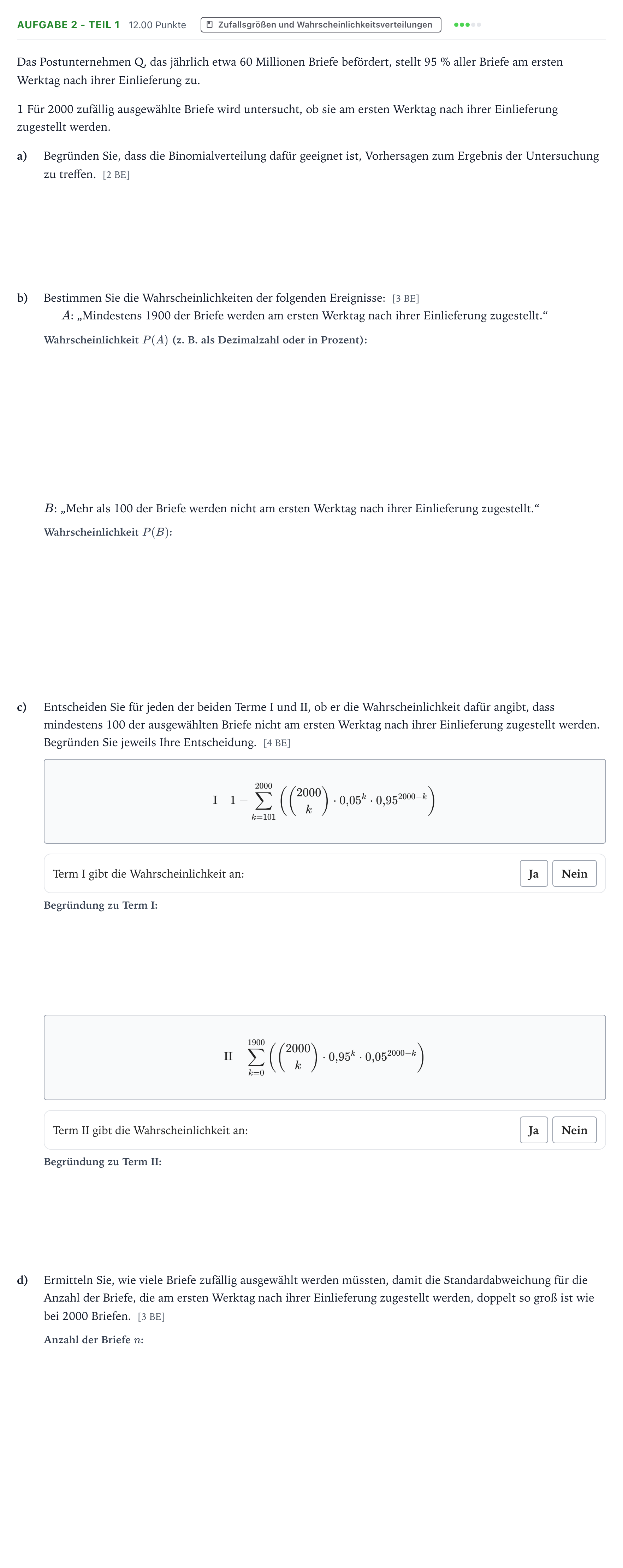 Aufgabenstellung: Aufgabe 2 - Teil 1 · Abitur NRW Mathematik GK · Teil B · Stochastik (WTR) 2020