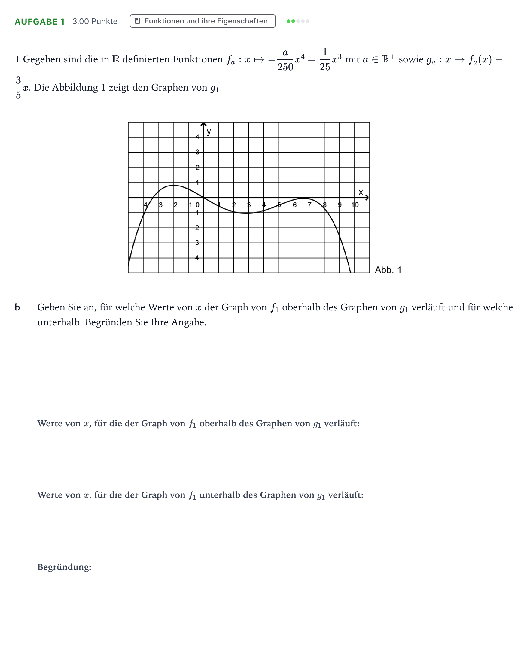 Aufgabenstellung: Aufgabe 1 - Funktionen und ihre Eigenschaften · Abitur NRW Mathematik LK · Teil B · Analysis (CAS) 2021
