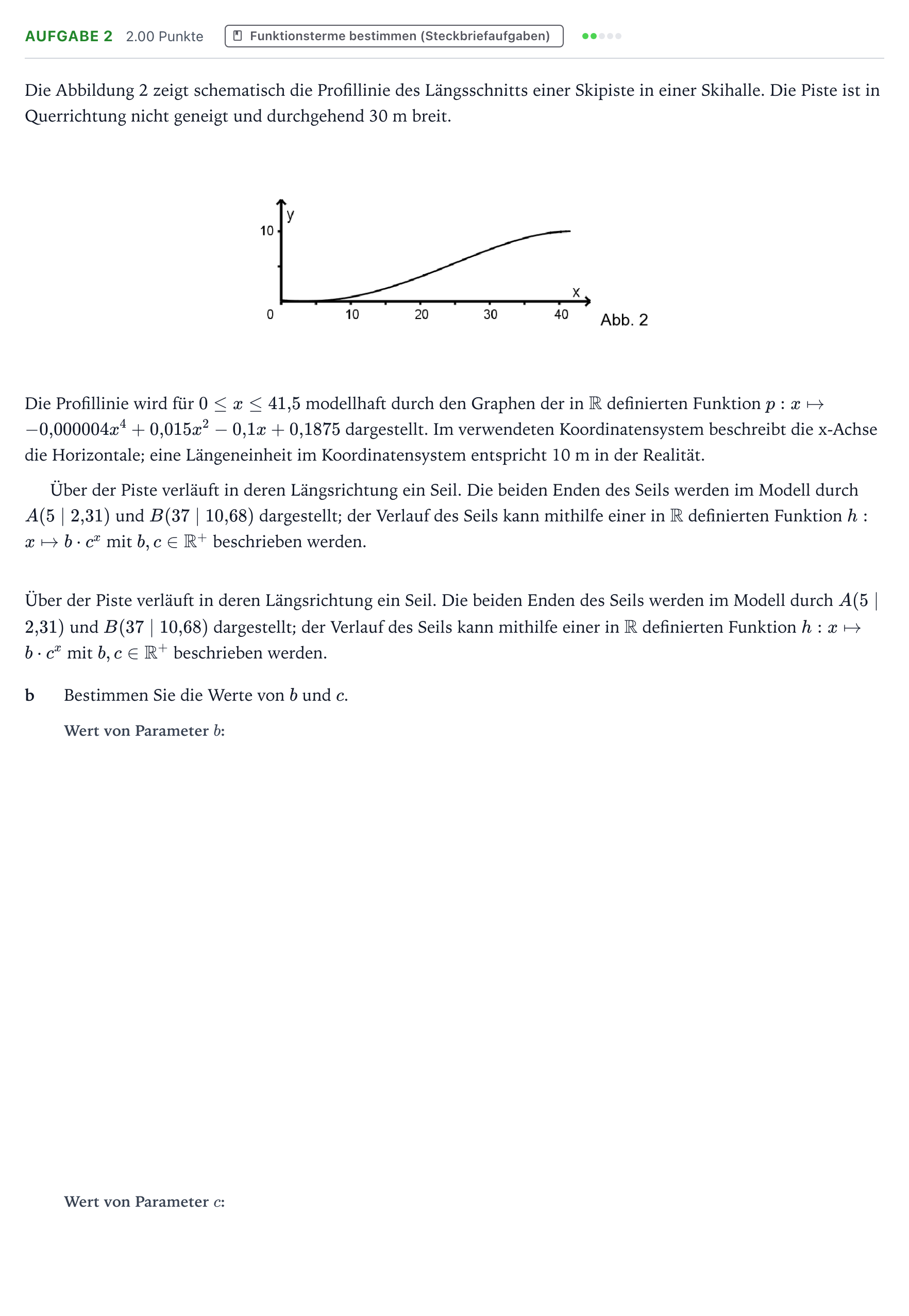 Aufgabenstellung: Aufgabe 2 - Funktionsterme bestimmen · Abitur NRW Mathematik LK · Teil B · Analysis (CAS) 2021