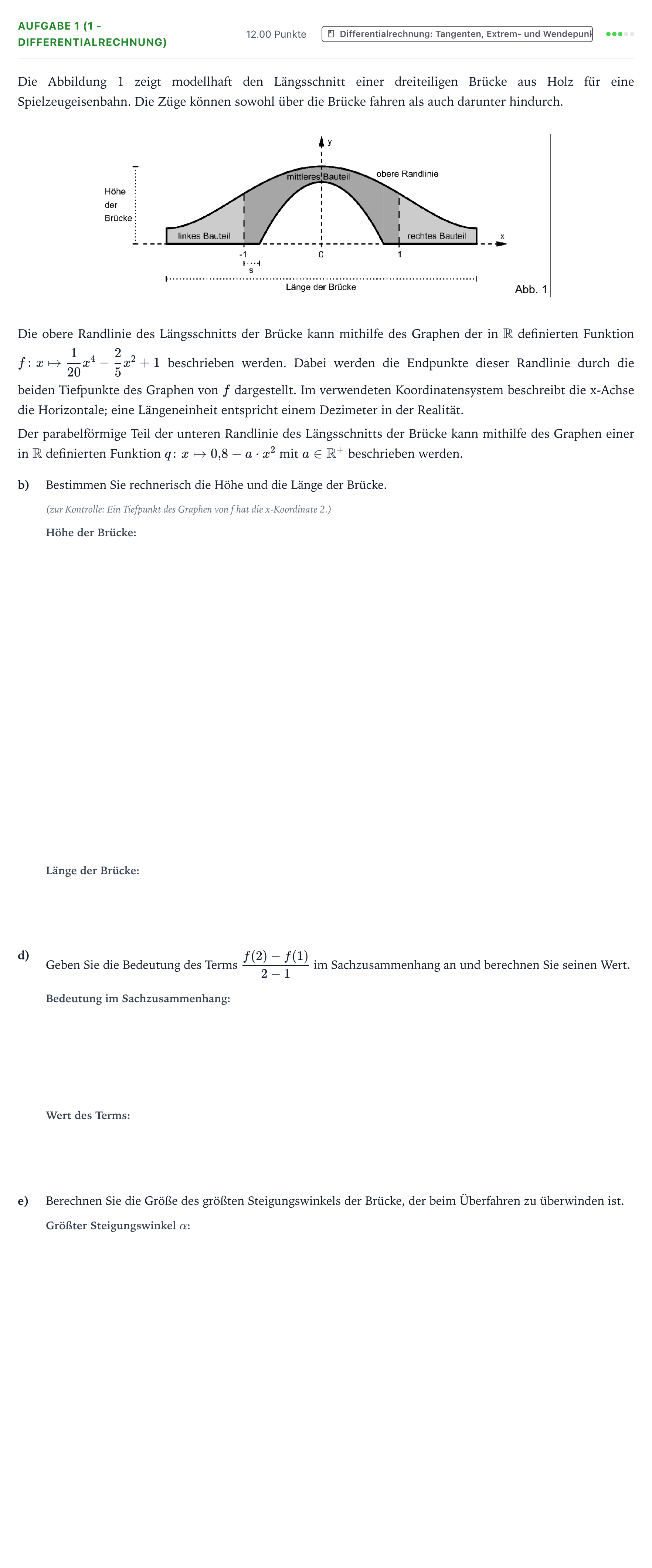 Aufgabenstellung: Aufgabe 1 (1 - Differentialrechnung) · Abitur NRW Mathematik LK · Teil B · Analysis (WTR) 2021