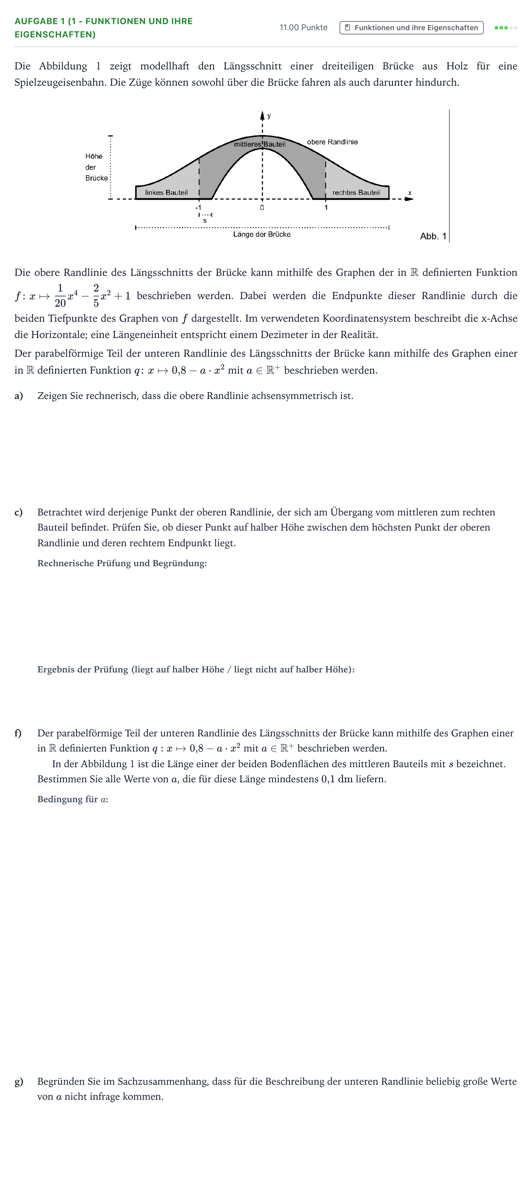 Aufgabenstellung: Aufgabe 1 (1 - Funktionen und ihre Eigenschaften) · Abitur NRW Mathematik LK · Teil B · Analysis (WTR) 2021