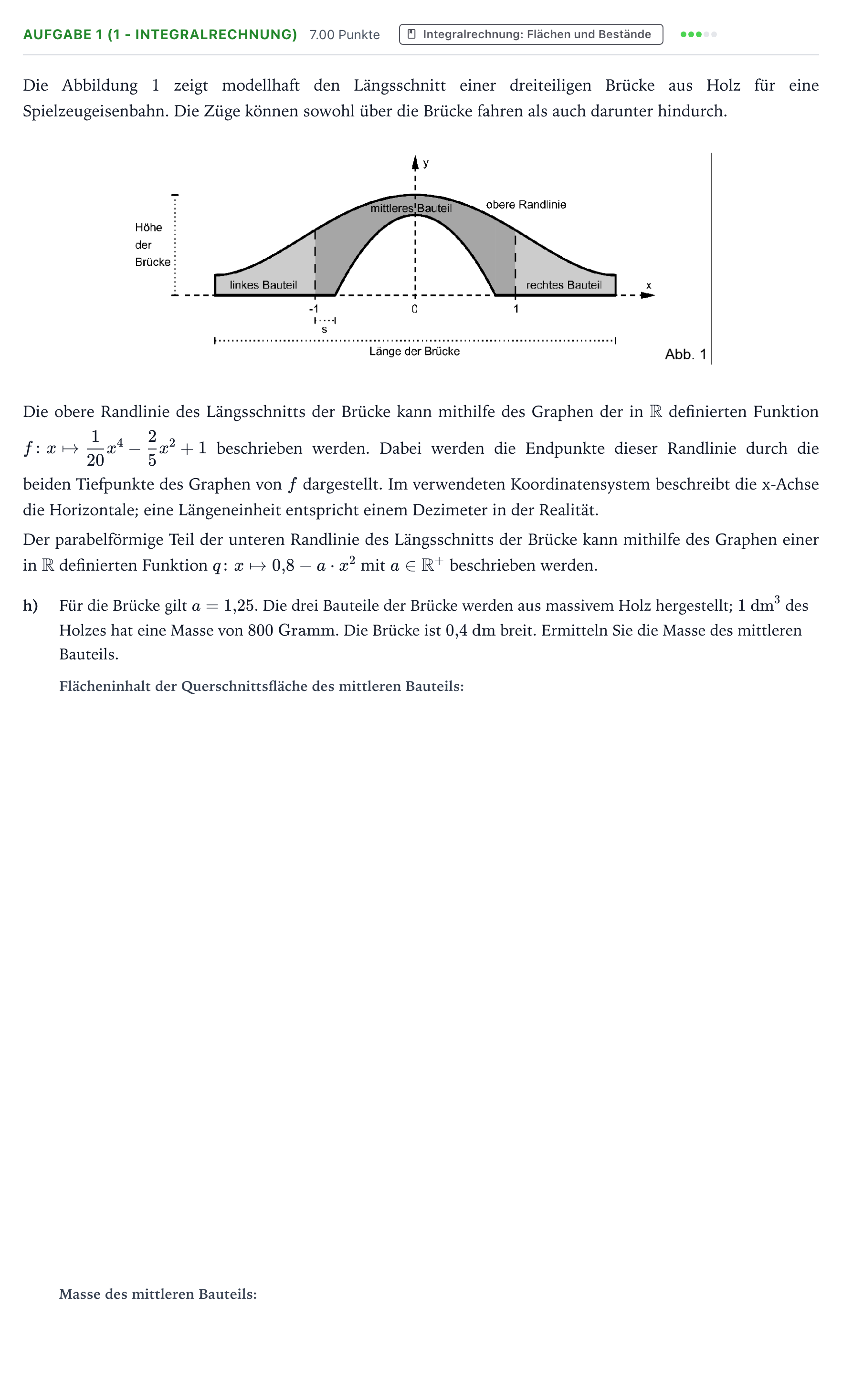 Aufgabenstellung: Aufgabe 1 (1 - Integralrechnung) · Abitur NRW Mathematik LK · Teil B · Analysis (WTR) 2021