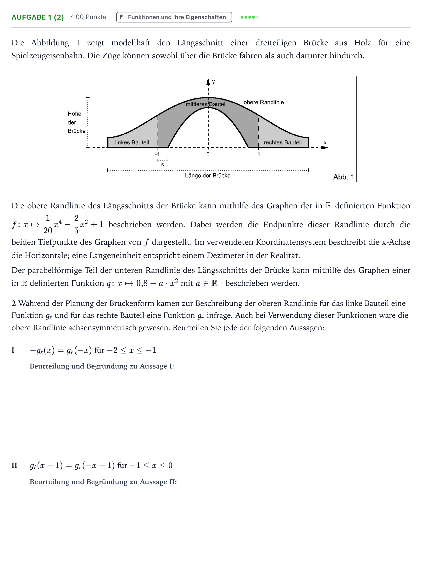 Aufgabenstellung: Aufgabe 1 (2) · Abitur NRW Mathematik LK · Teil B · Analysis (WTR) 2021