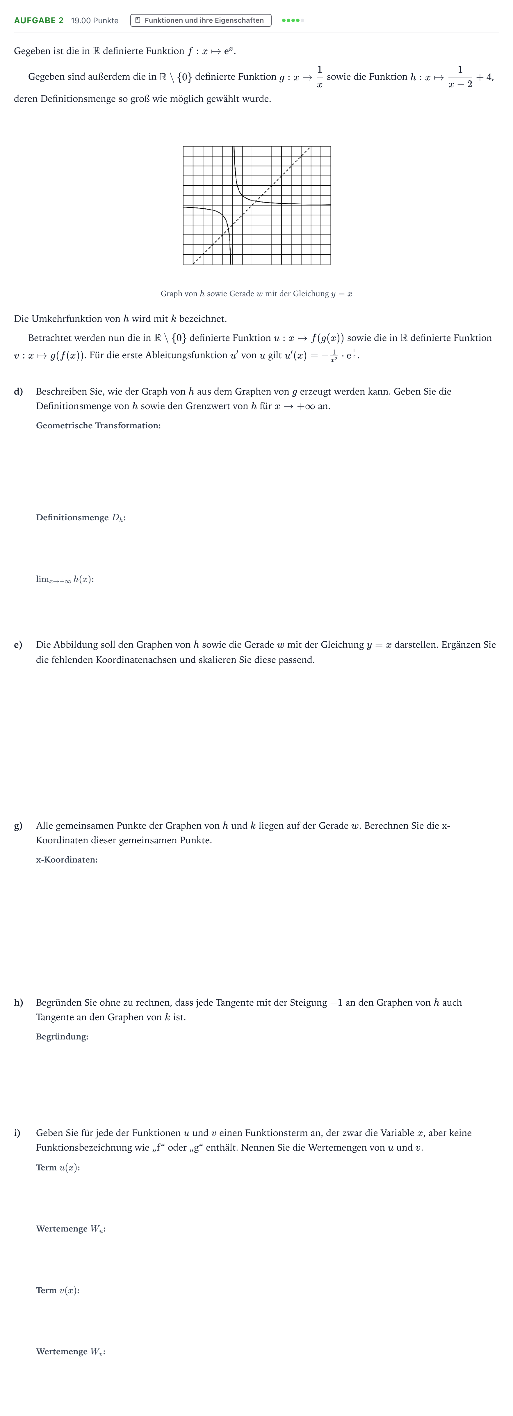 Aufgabenstellung: Aufgabe 2 - Funktionen und ihre Eigenschaften · Abitur NRW Mathematik LK · Teil B · Analysis (WTR) 2021